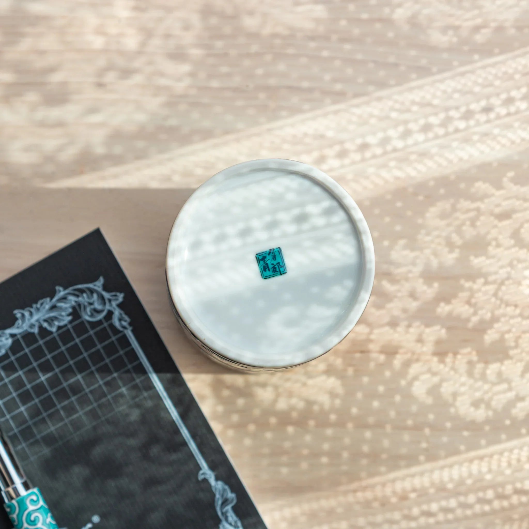 Japanese tile pattern Kutani ceramic pen holder with meticulous hand-painted artistry for refined desk organization