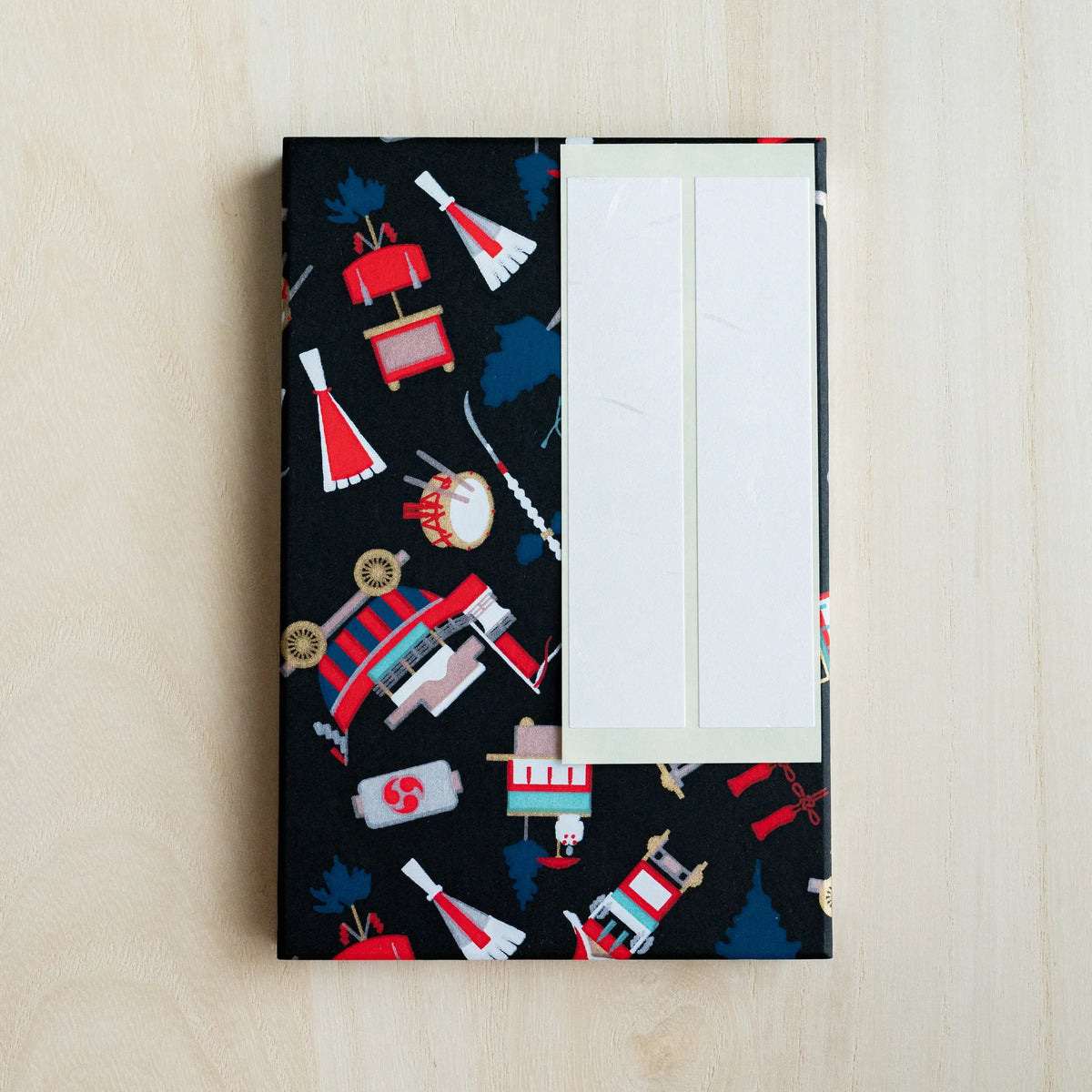 Gion Kyoto goshuincho stamp book black cover with two blank white paper title labels placed on it