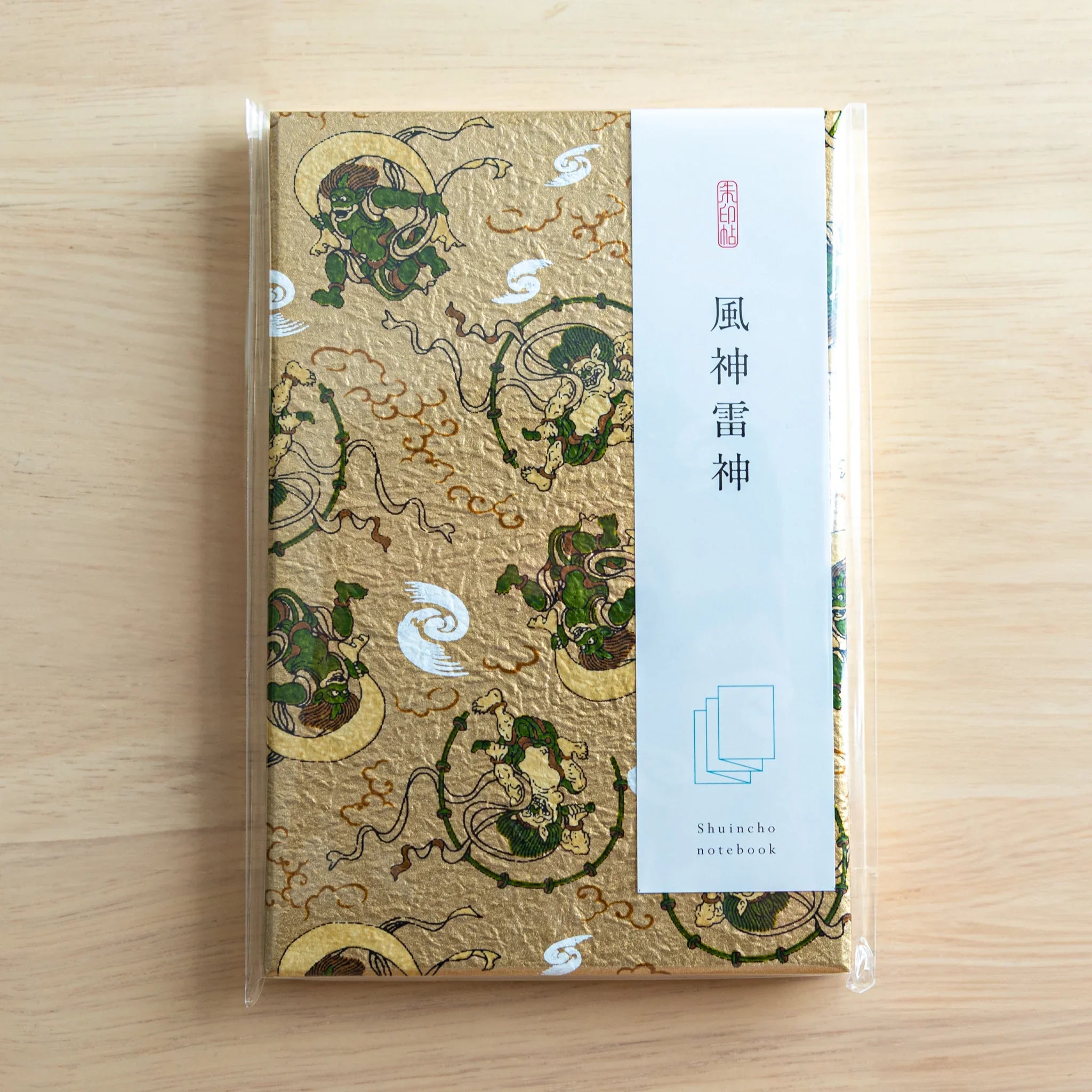 Gods of Wind and Thunder washi Japanese goshuincho stamp book in clear packaging with white label and Shuincho notebook text