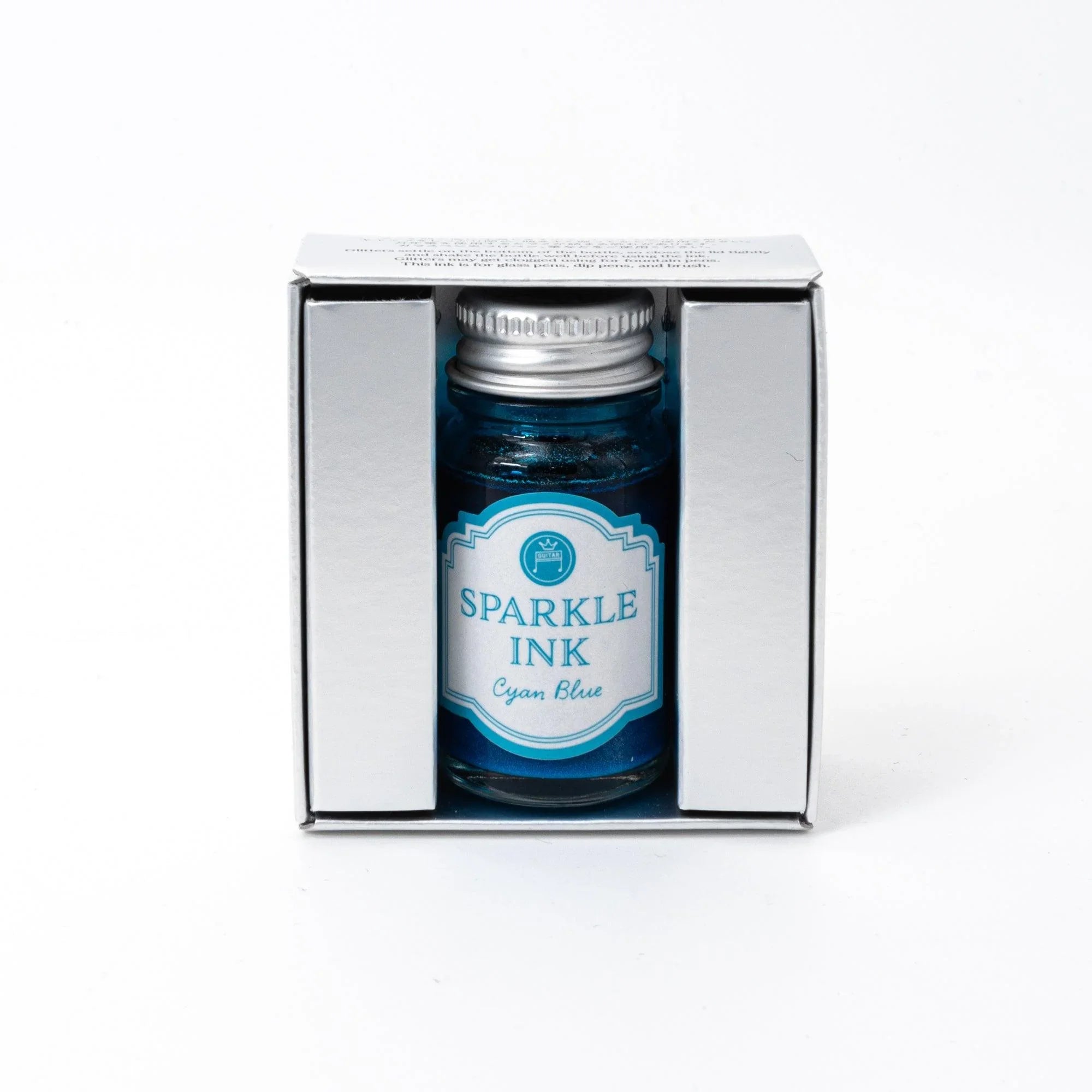 Cyan Blue Guitar Sparkle shimmer ink for brush pen writing and Japanese calligraphy with traditional Japanese craftsmanship