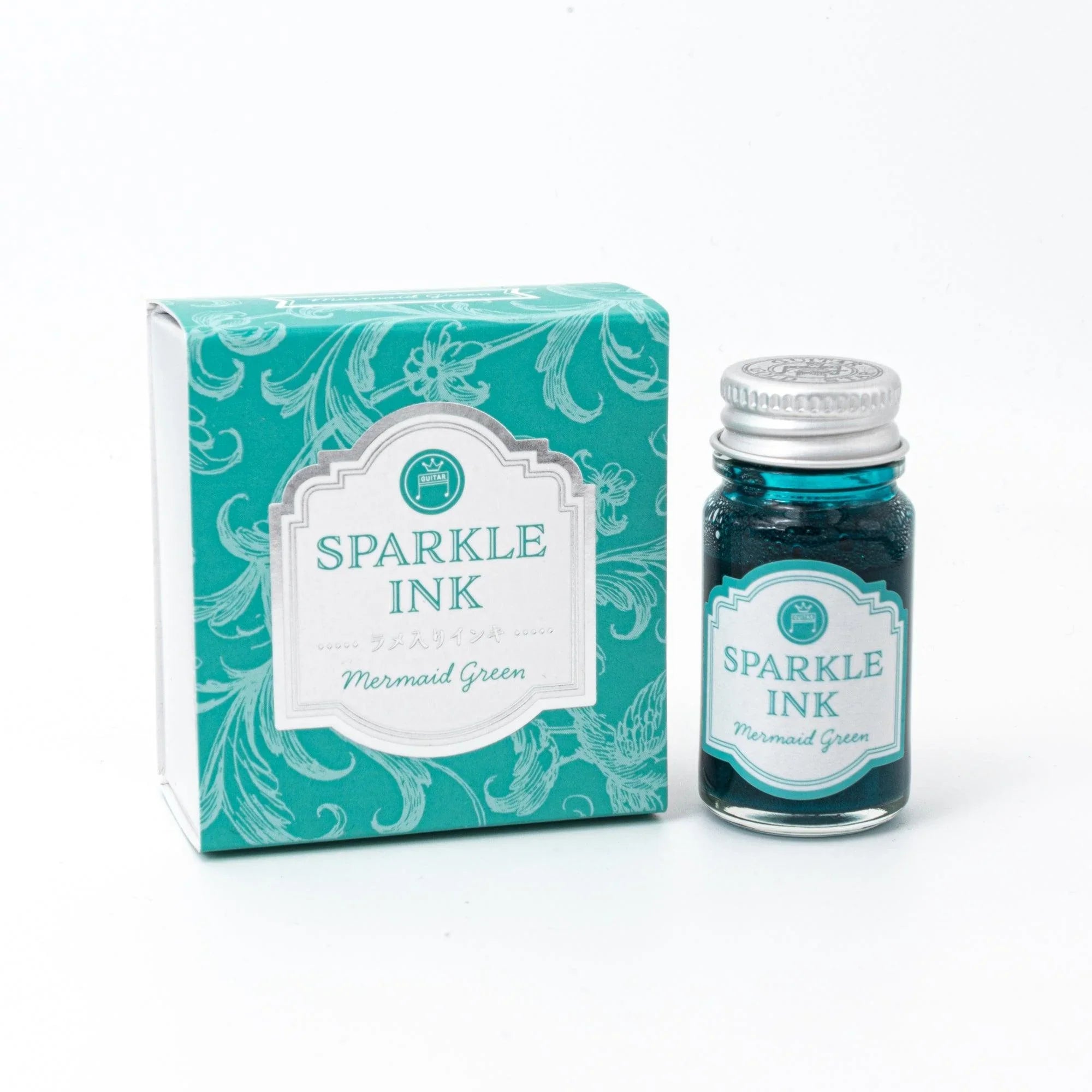 Guitar Sparkle Mermaid Green shimmer ink bottle with sparkle pigment for calligraphy writing with quality binding and paper