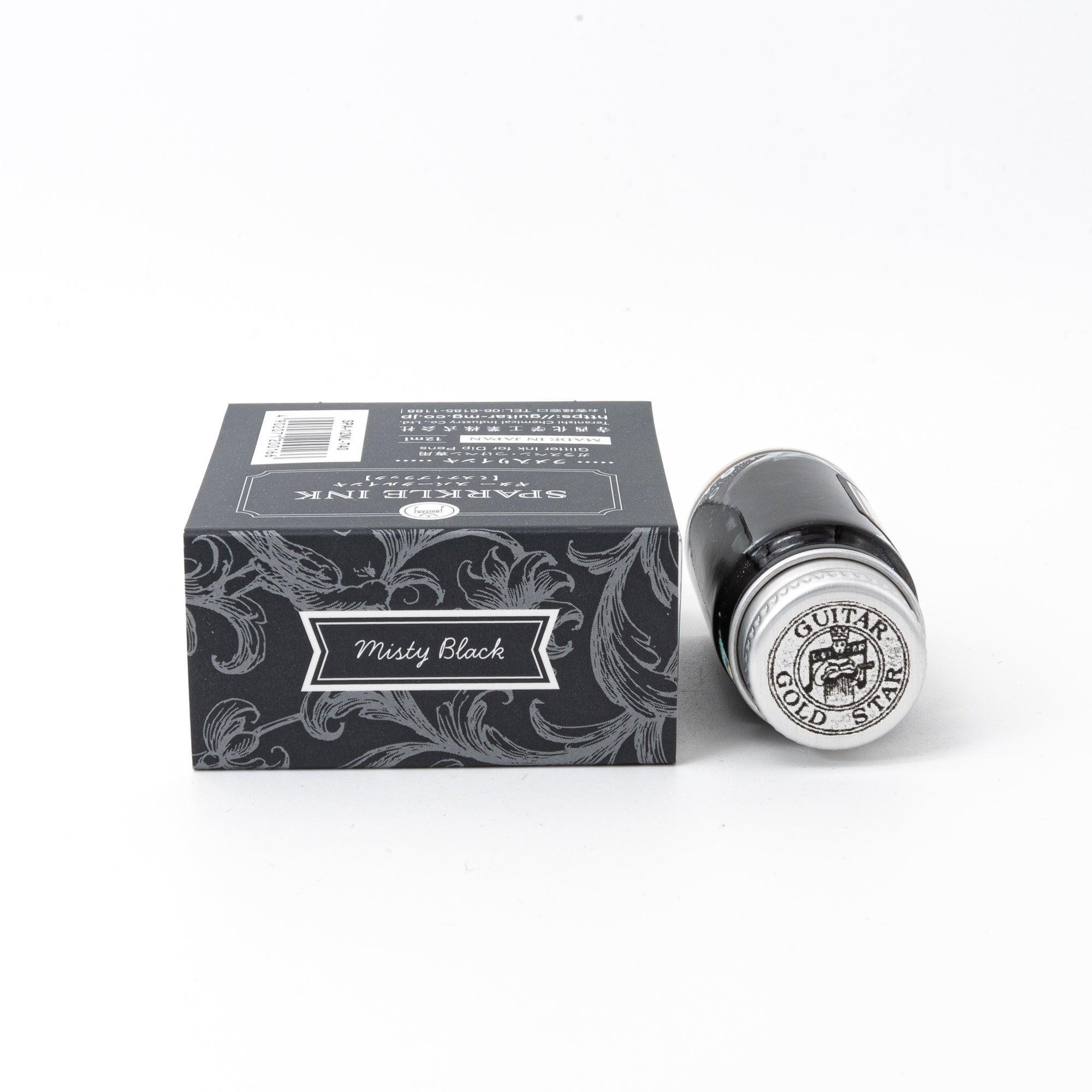 Shimmer ink Misty Black Guitar Sparkle bottle with pearl pigment effect for calligraphy featuring traditional Japanese design