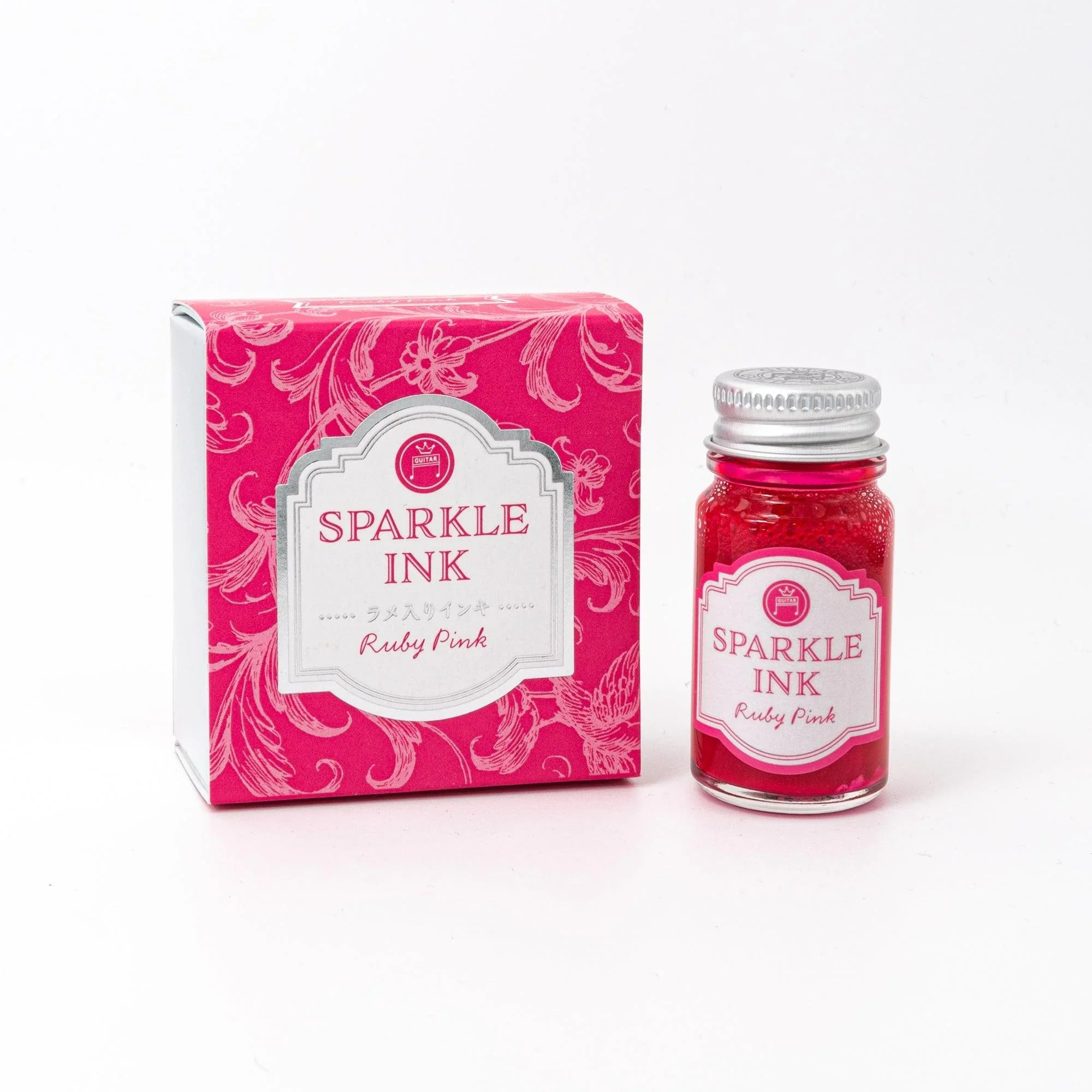 Guitar Sparkle Ruby Pink shimmer ink bottle with sparkle pigment for calligraphy writing with quality binding and paper