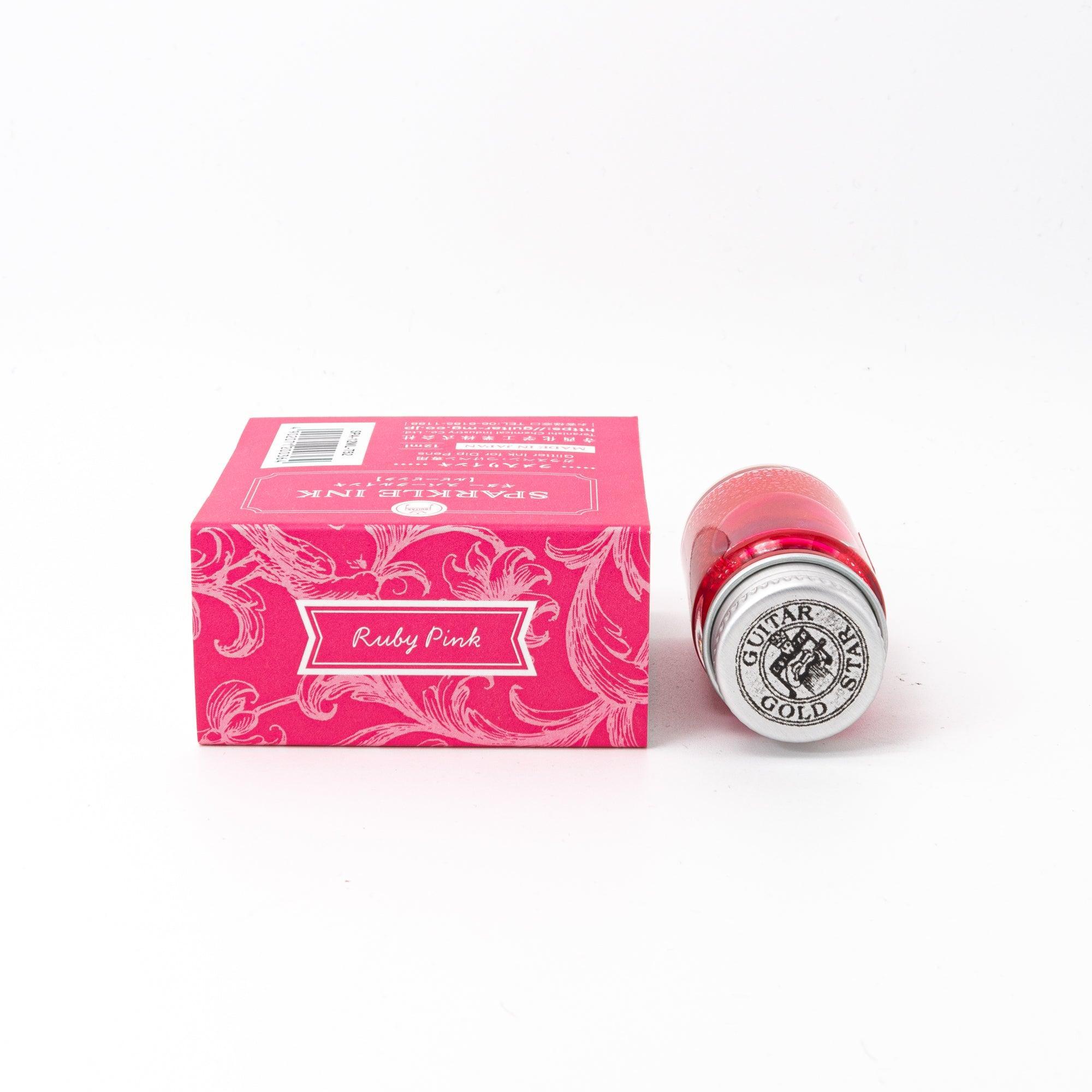 Shimmer ink Ruby Pink Guitar Sparkle bottle with pearl pigment effect for calligraphy with traditional Japanese craftsmanship