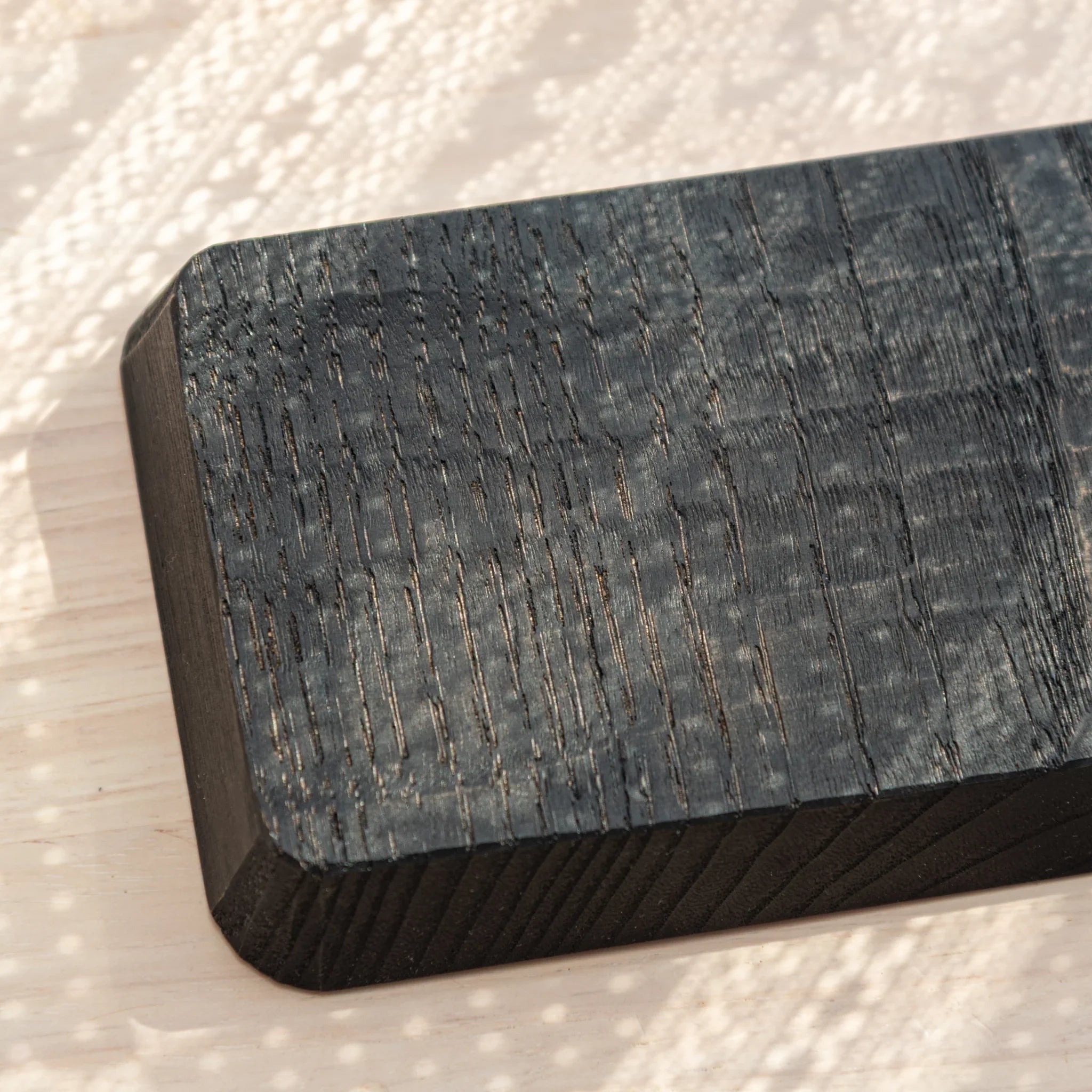 Light wood hand-carved tray showing complete groove pattern detail clearly visible with precise carving detail