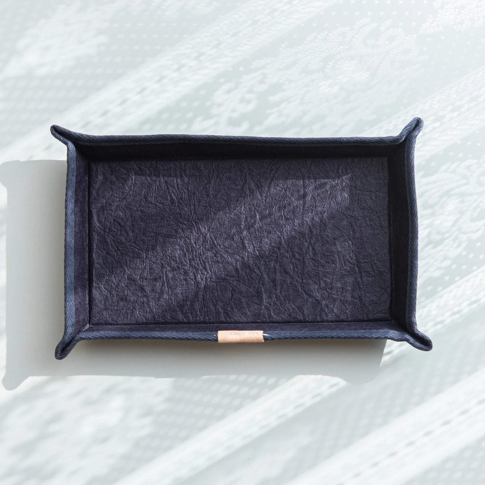 Handcrafted Sugihara Washi Paper Pen Tray purple washi-covered wood with front view showing entire tray