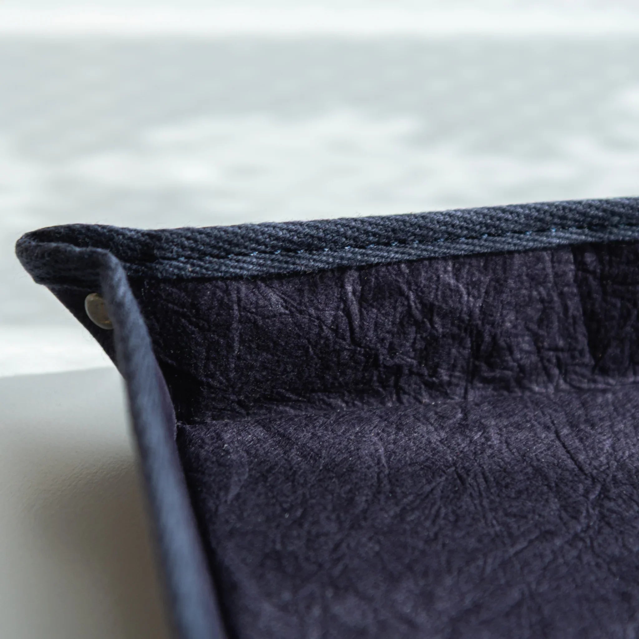 Handcrafted Sugihara Washi Paper Pen Tray purple side profile view showing washi paper and wood structure