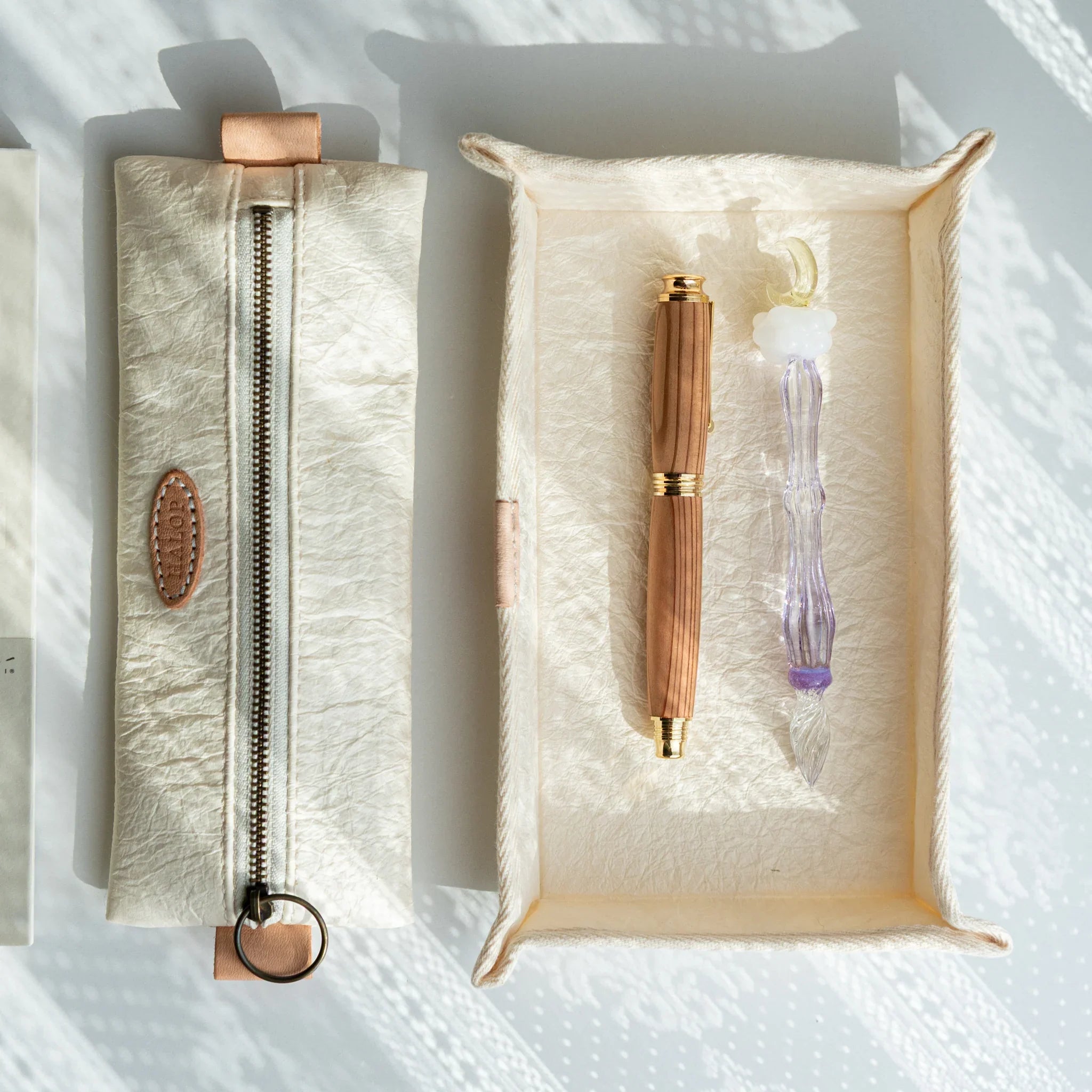 Handcrafted Sugihara Washi Paper Pen Tray white overhead shot showing full tray with pen placement grooves