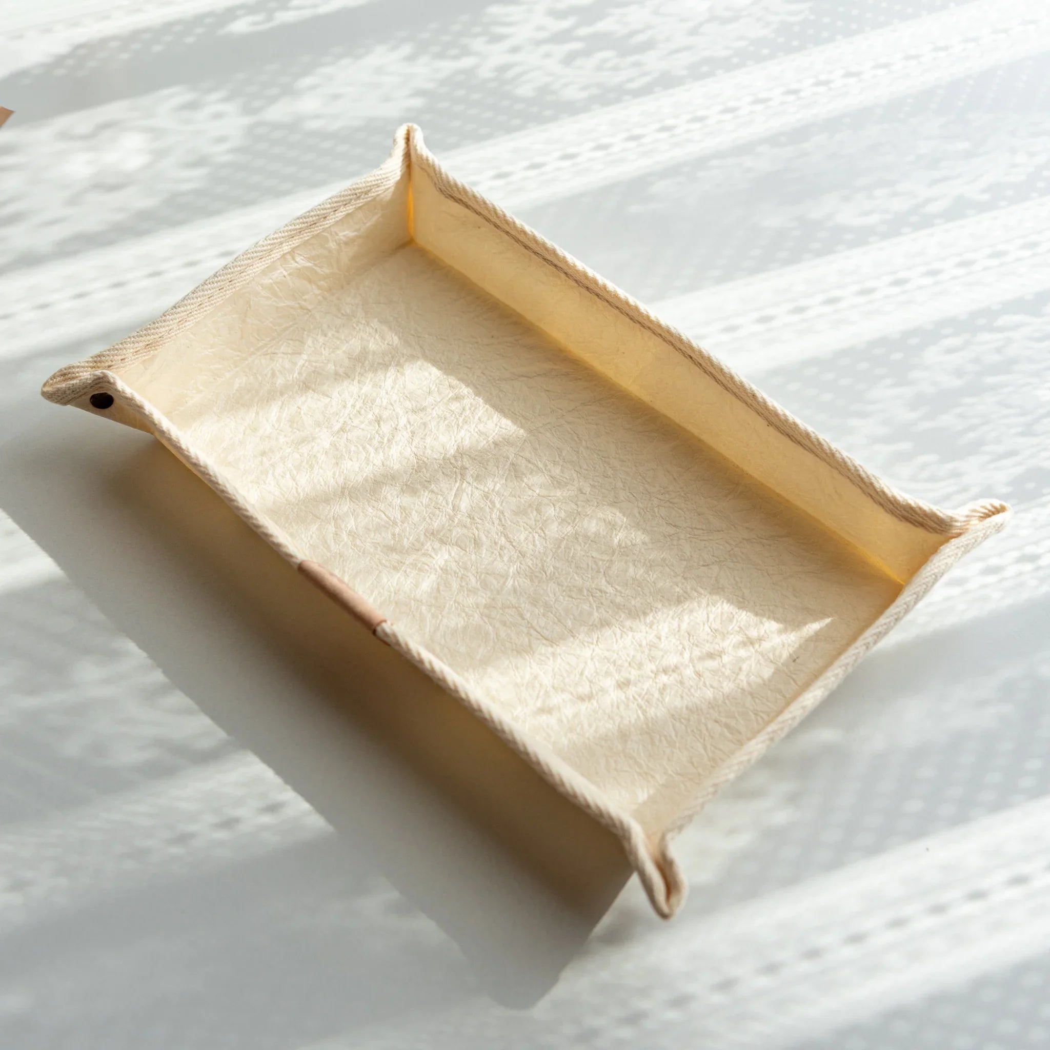 Handcrafted Sugihara Washi Paper Pen Tray white overhead perspective showing top surface pen grooves