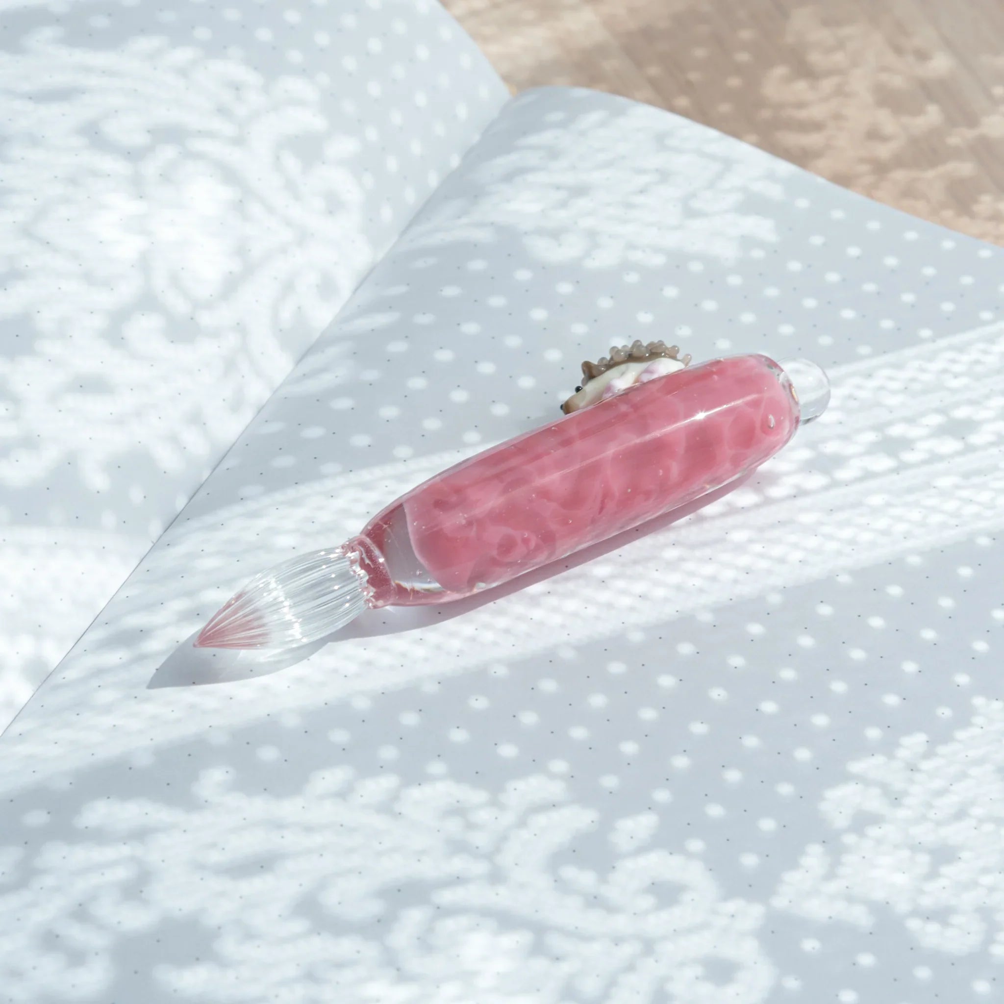 Glass dip pen hedgehog design bringing nature-inspired charm to calligraphy and pen writing with unique design