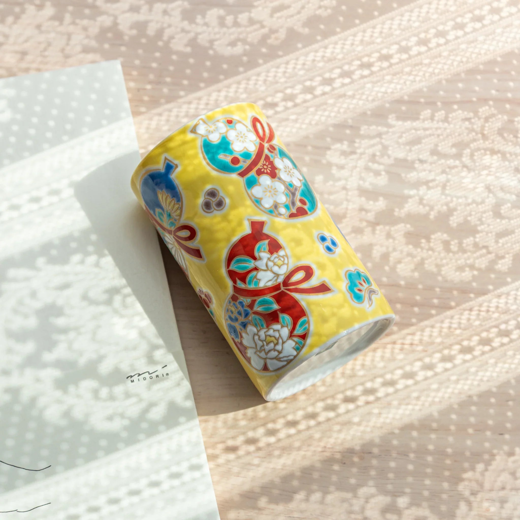 Japanese gourd Kutani ceramic pen holder bringing traditional design to office featuring traditional porcelain