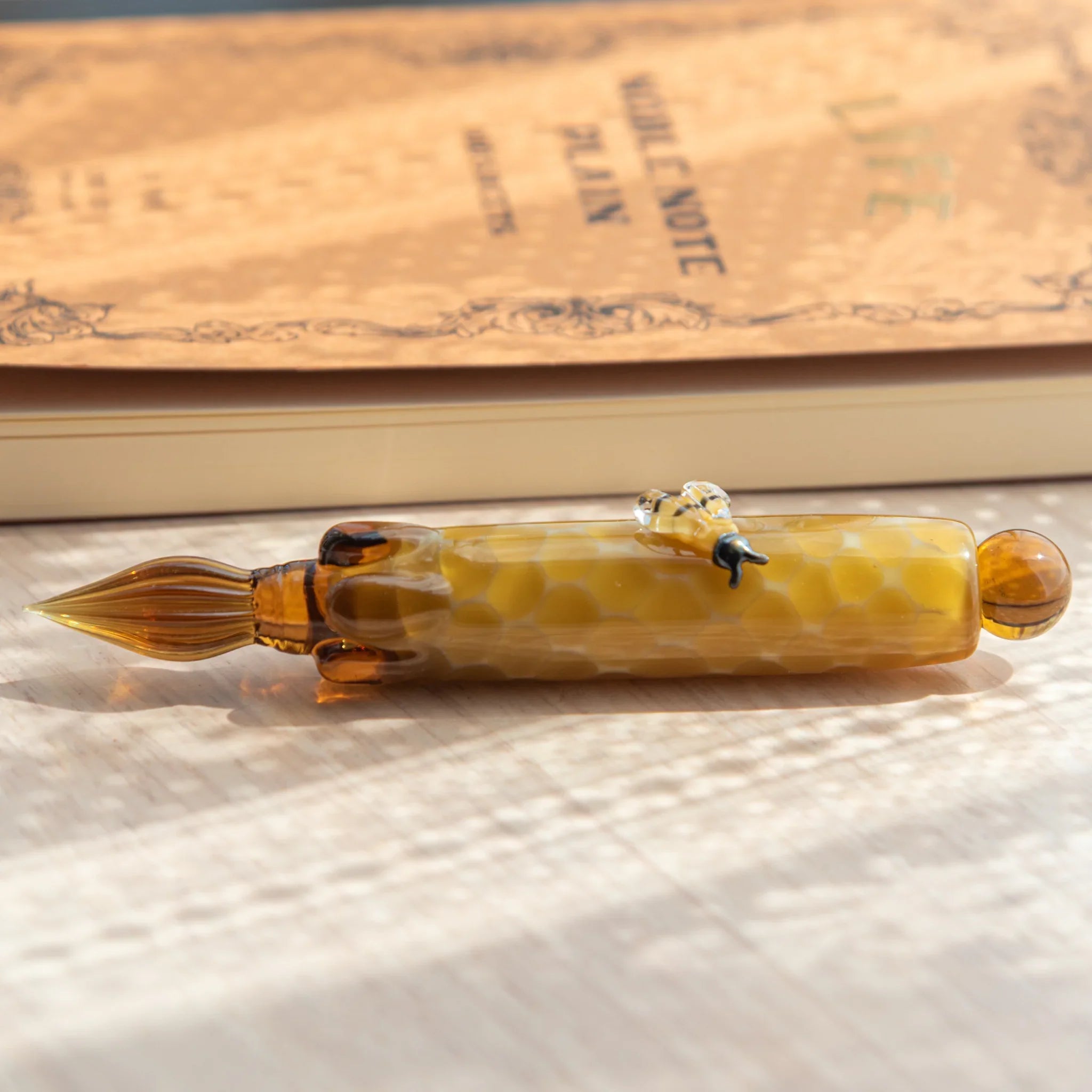 Glass dip pen featuring charming honey bee ideal for journaling with delightful insect character with unique design