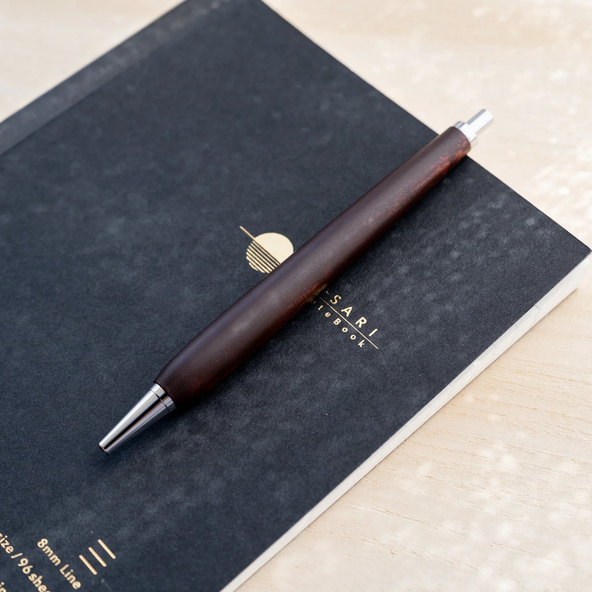 Horse chestnut wood urushi lacquered ballpoint pen in chocolate brown, Japanese wood, silver knock and clip