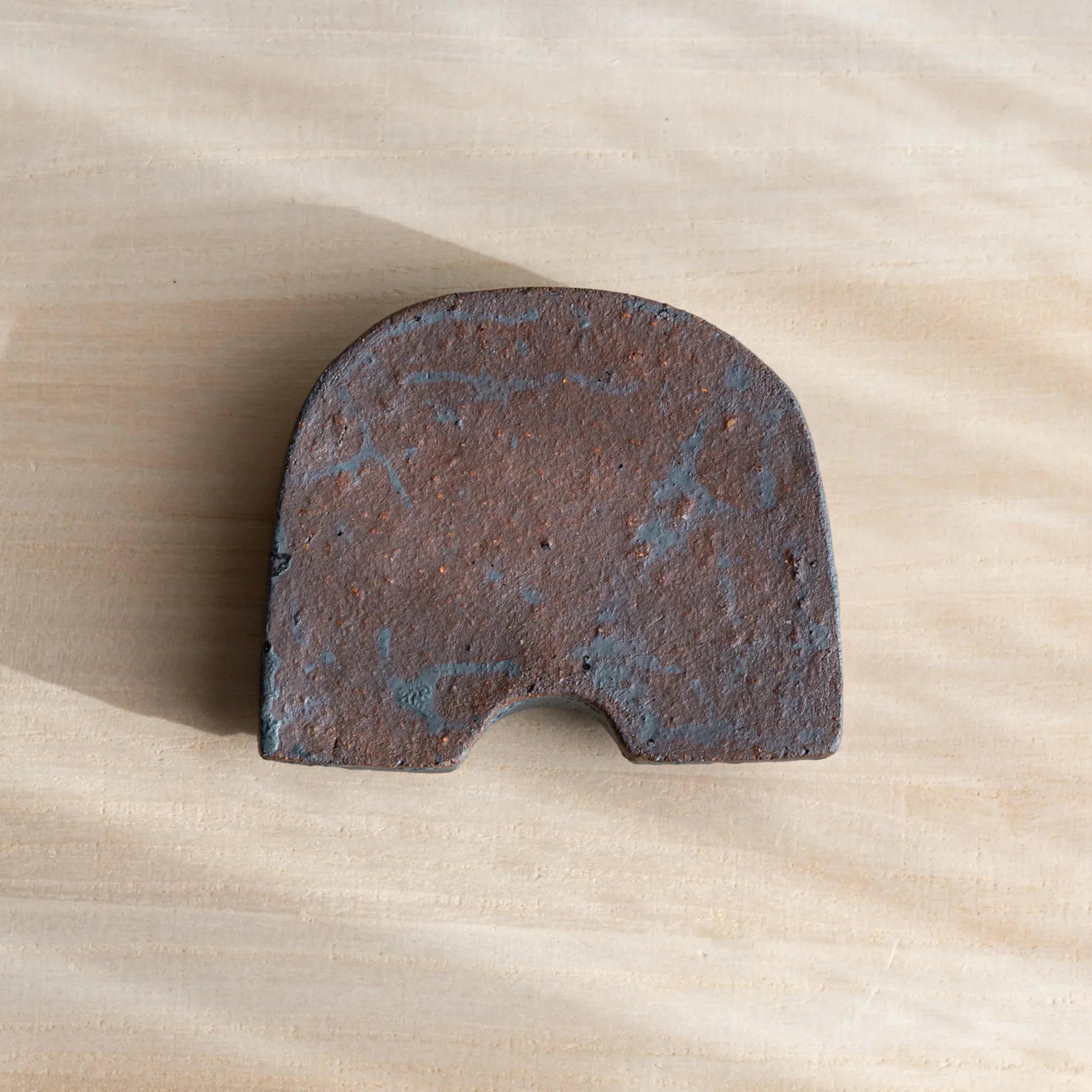Japanese Kawara Roof Guardian Paperweight Medium rounded face complete overhead view shown on display