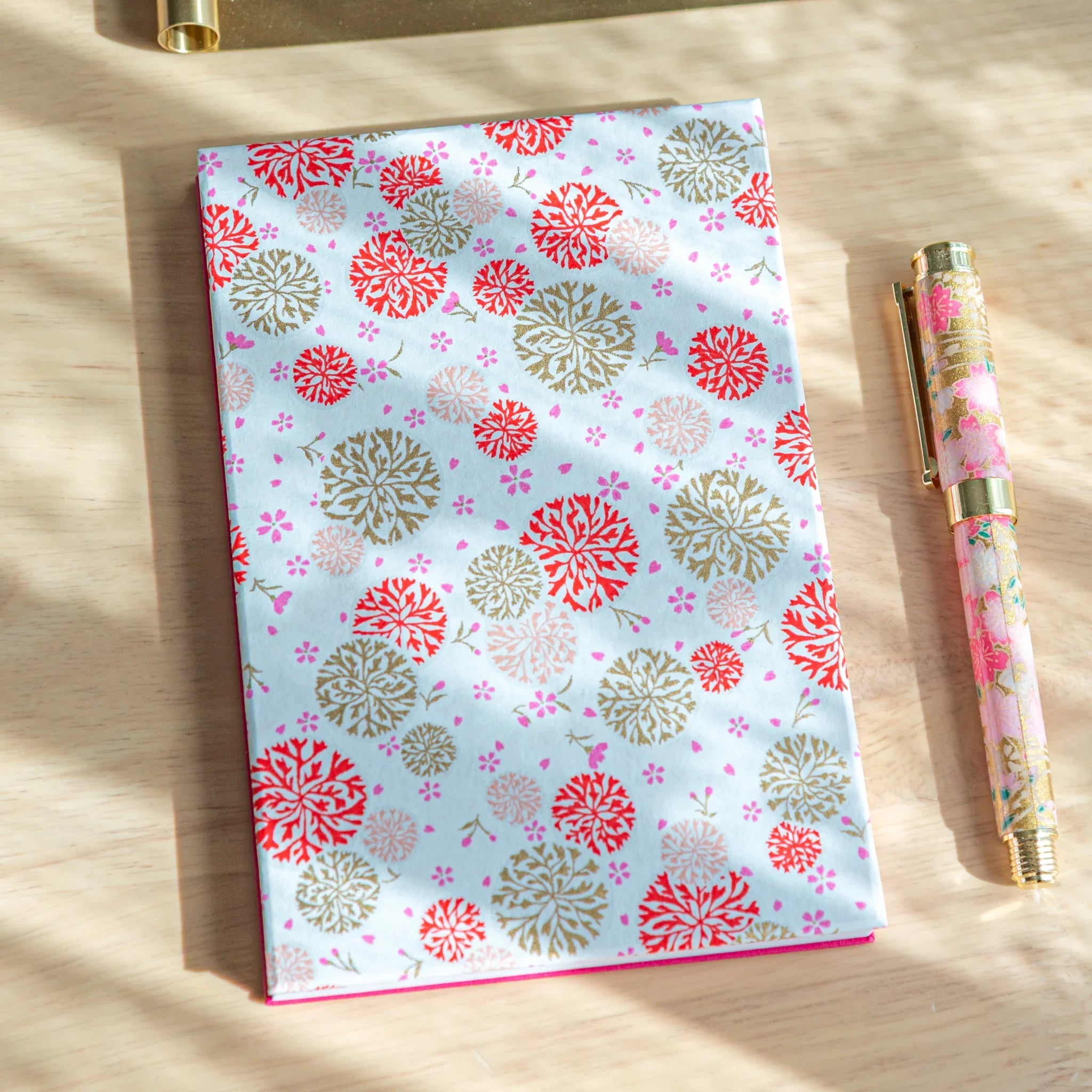 Kikka Harmony Washi Goshuincho Stamp Book Red version with traditional Japanese chrysanthemum pattern