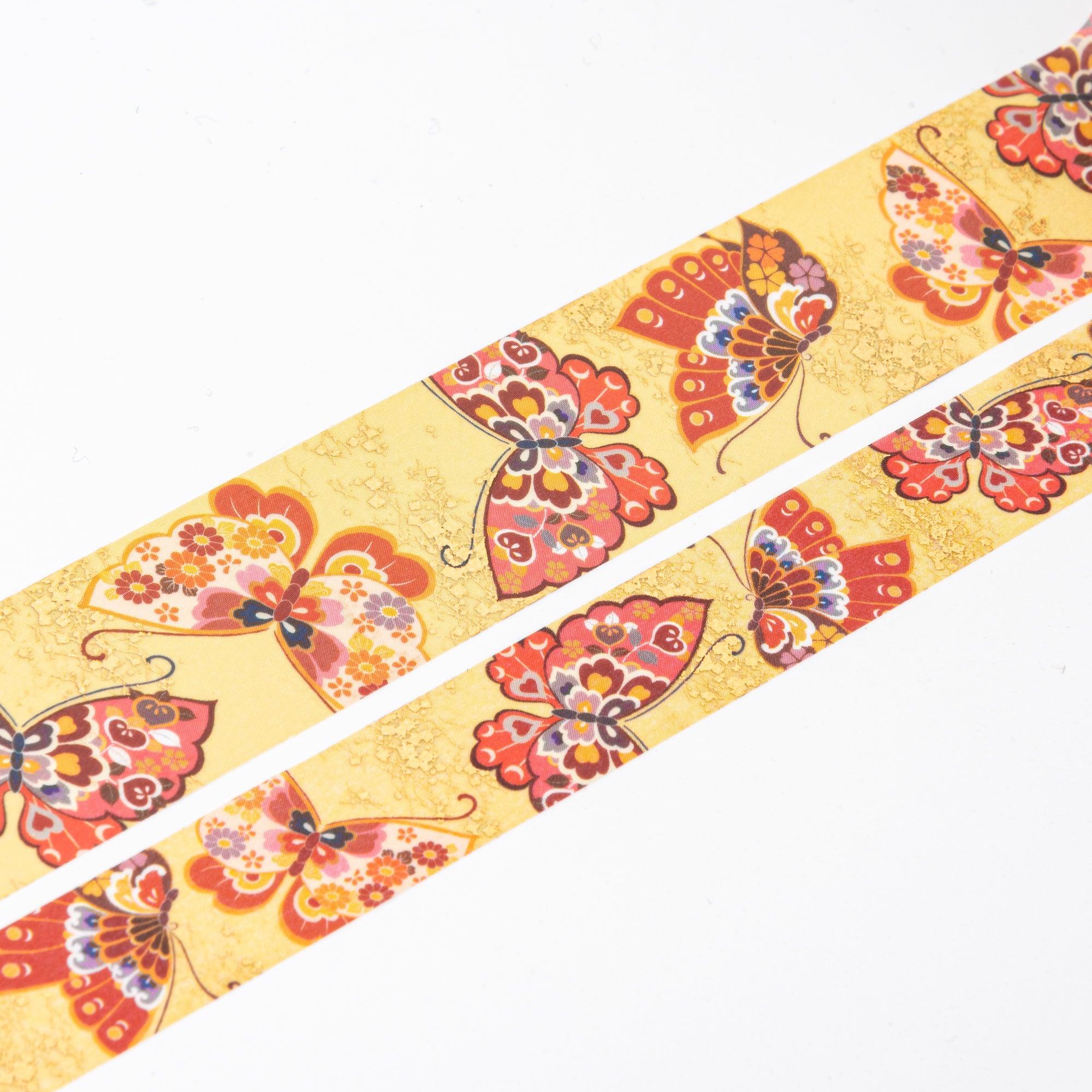 Kimono Beauty Series Butterfly Iyo Washi Tape angled view showing detailed butterfly and flower pattern design