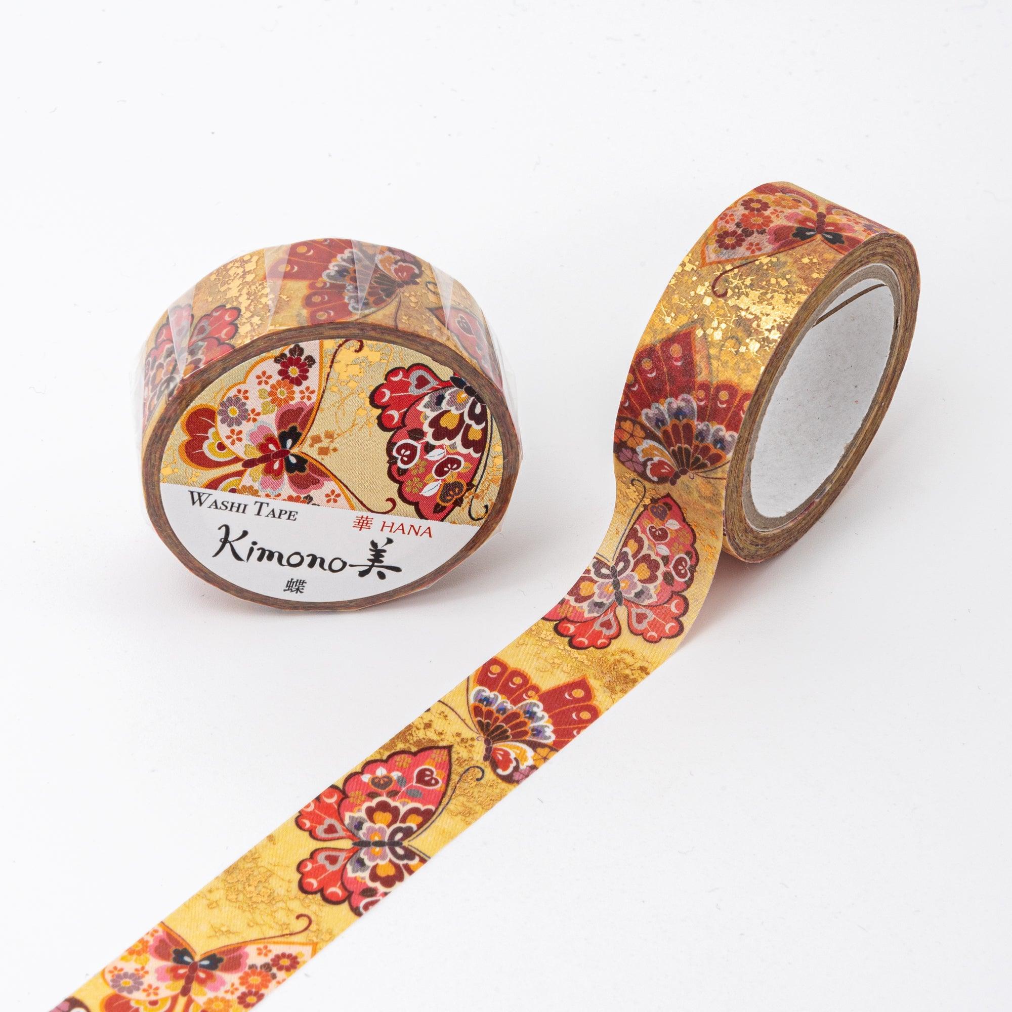 Kimono Beauty Series Butterfly Iyo Washi Tape side view showing tape roll with intricate butterfly wing motif