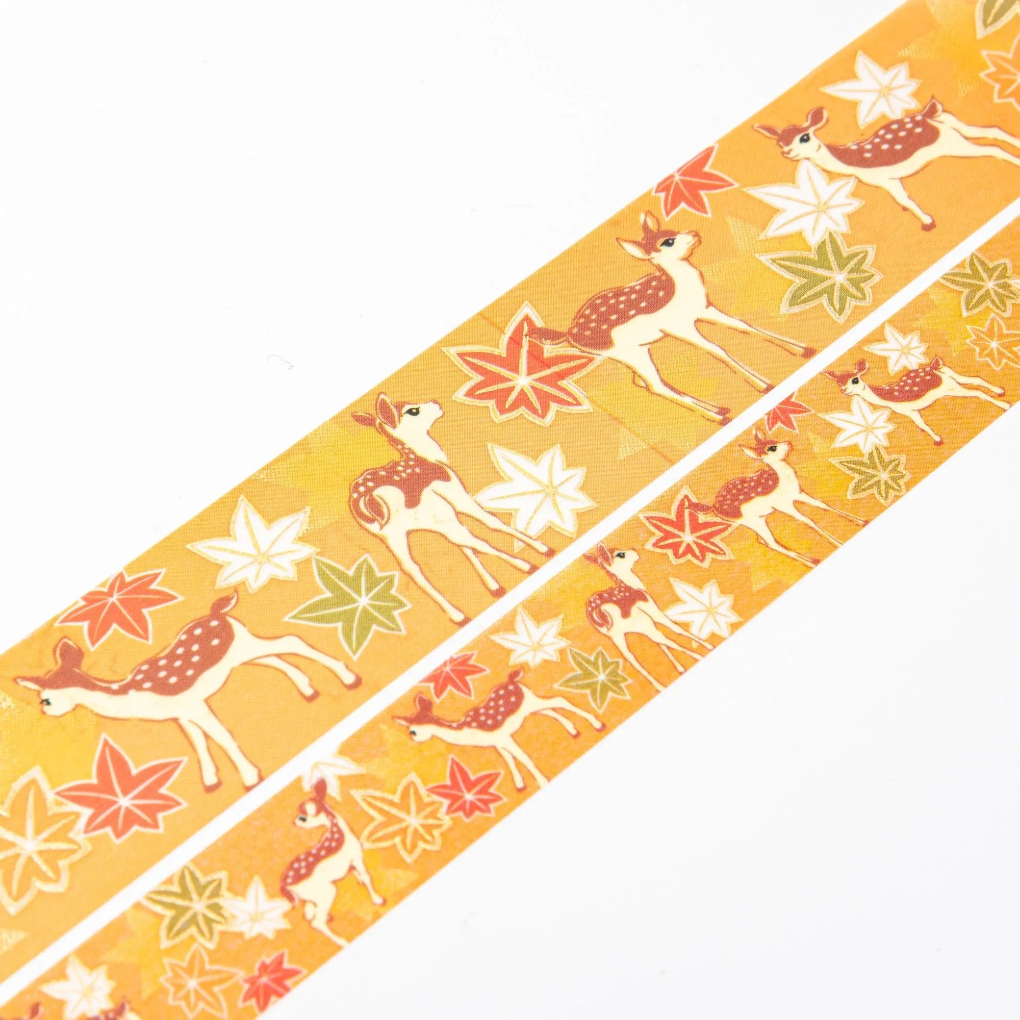 Kimono Beauty Series Deer and Autumn Leaves Iyo Washi Tape angled view showing graceful deer and maple leaf