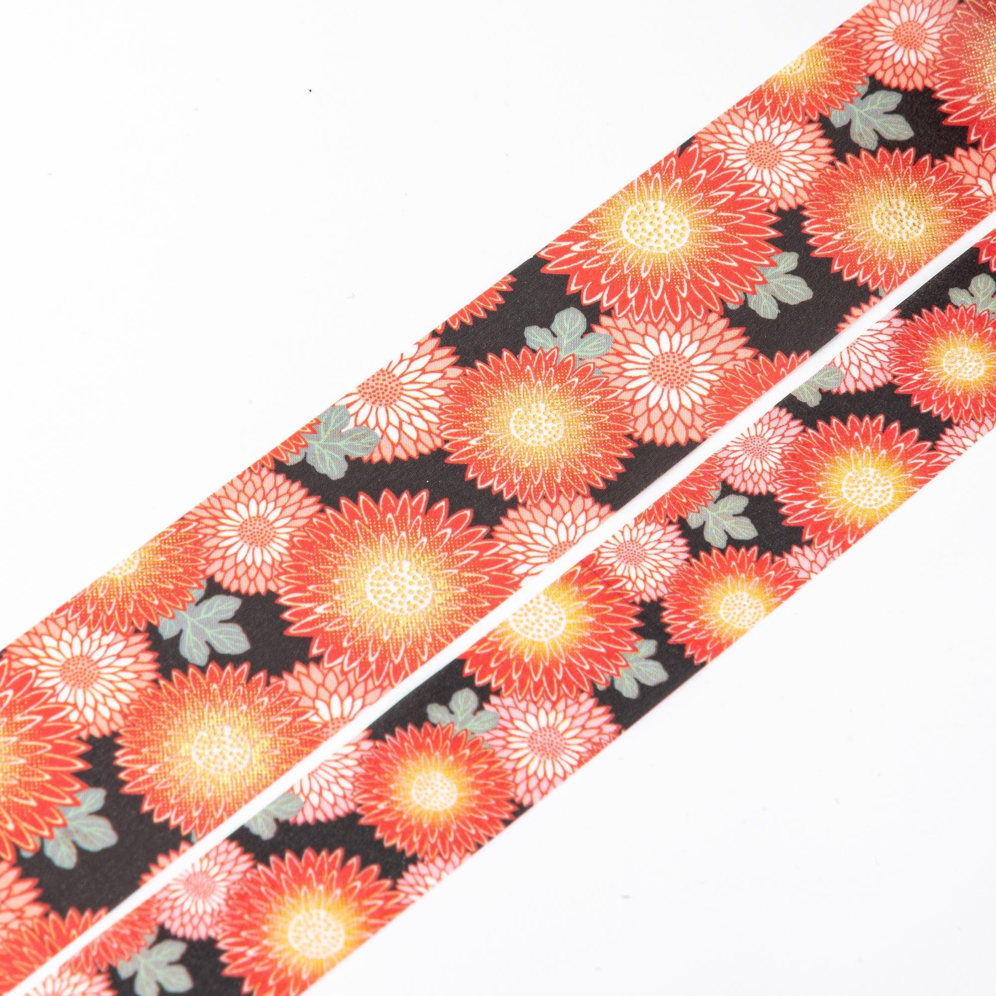 Washi tape Kimono Beauty Chrysanthemum Iyo, angled view showing color and traditional Japanese pattern