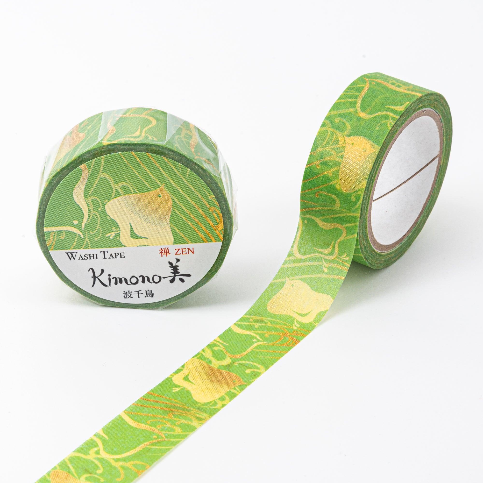 Kimono Beauty Series Nami Chidori Iyo Washi Tape front view of roll with plover chidori bird wave design