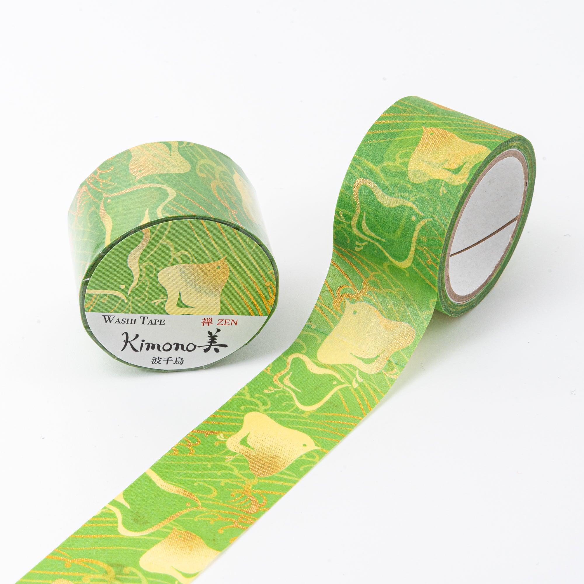 Kimono Beauty Series Nami Chidori Iyo Washi Tape three-quarter angle showing complete wave and bird pattern