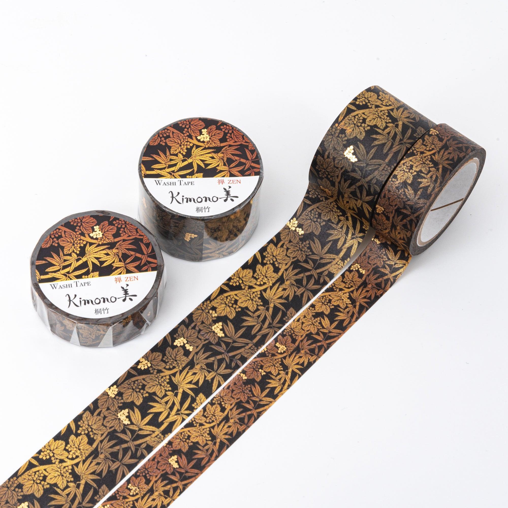 Kimono Beauty Series Paulownia Bamboo Iyo Washi Tape with traditional Japanese botanical leaf motif design