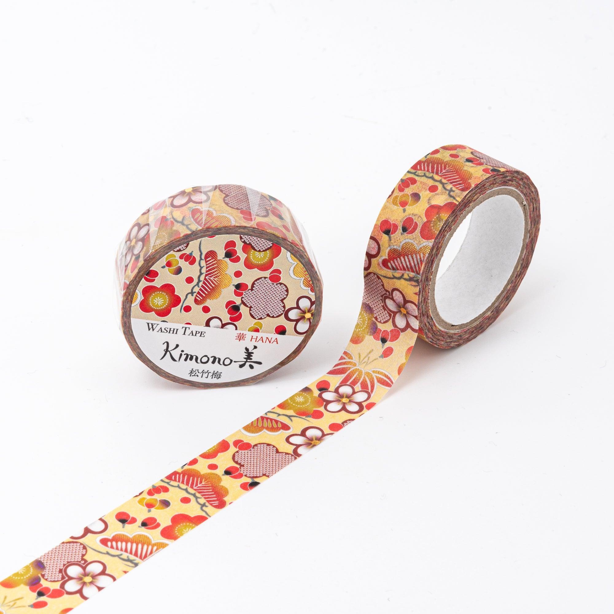 Kimono Beauty Series Pine, Bamboo, and Plum Japanese Iyo Washi Tape, front view with product styling