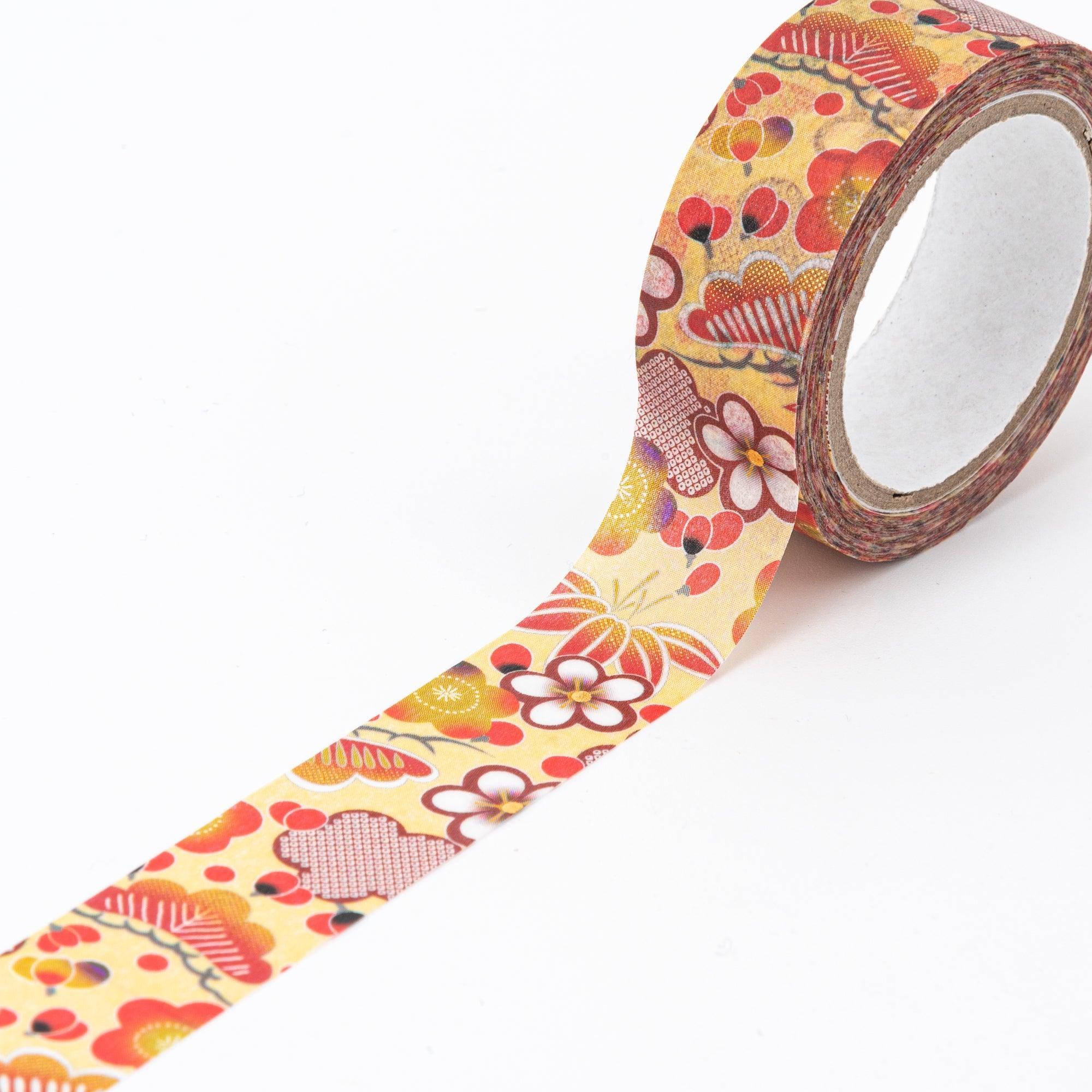 Japanese Iyo Washi Tape with auspicious lucky symbols including pine tree, bamboo, and plum blossom motifs
