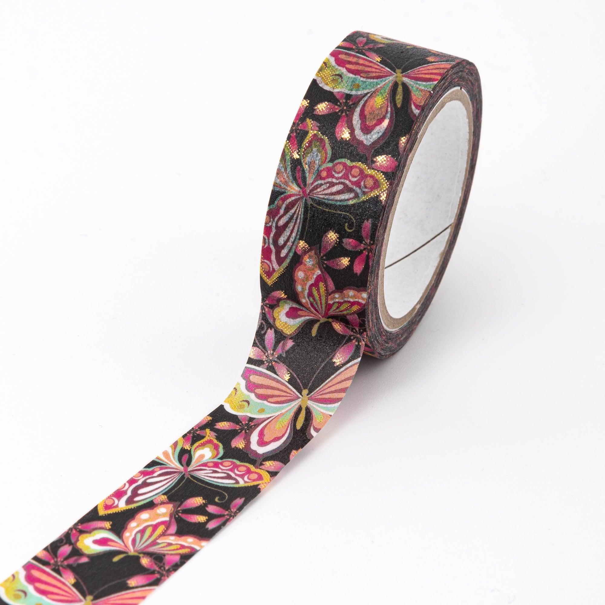 Kimono Beauty Series Sakura and Butterfly Iyo Washi Tape unrolled showing repeated floral and insect motifs