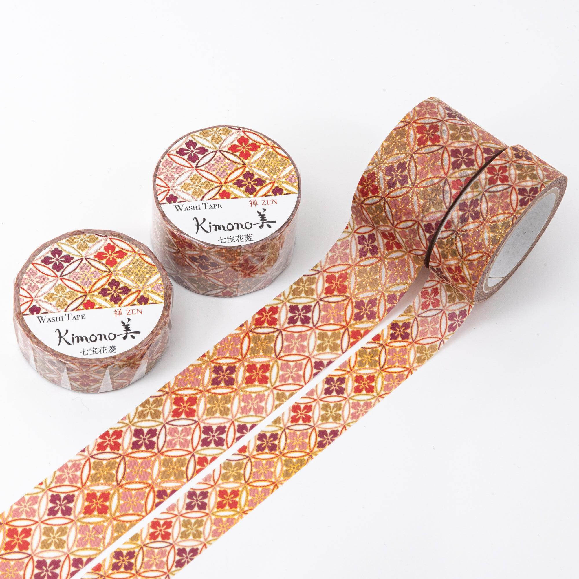 Kimono Beauty Series Shippo Hanabishi Iyo Washi Tape with geometric cloisonne pattern on blue background