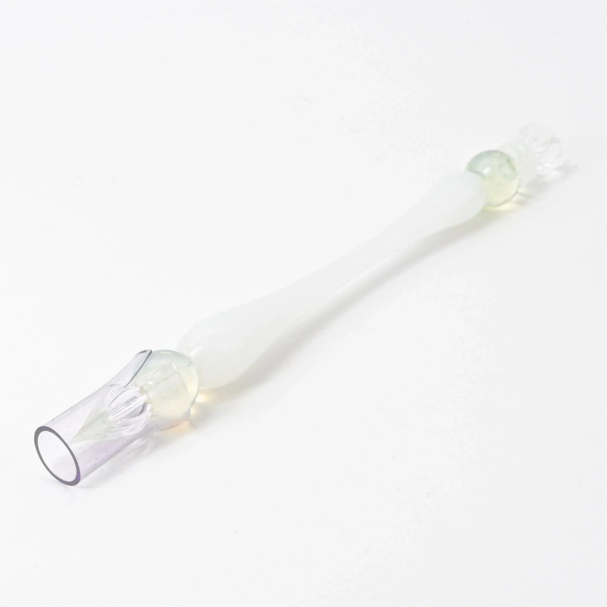 hand-made white glass dip pen features regal scepter-inspired sculptural form and detail hand-made