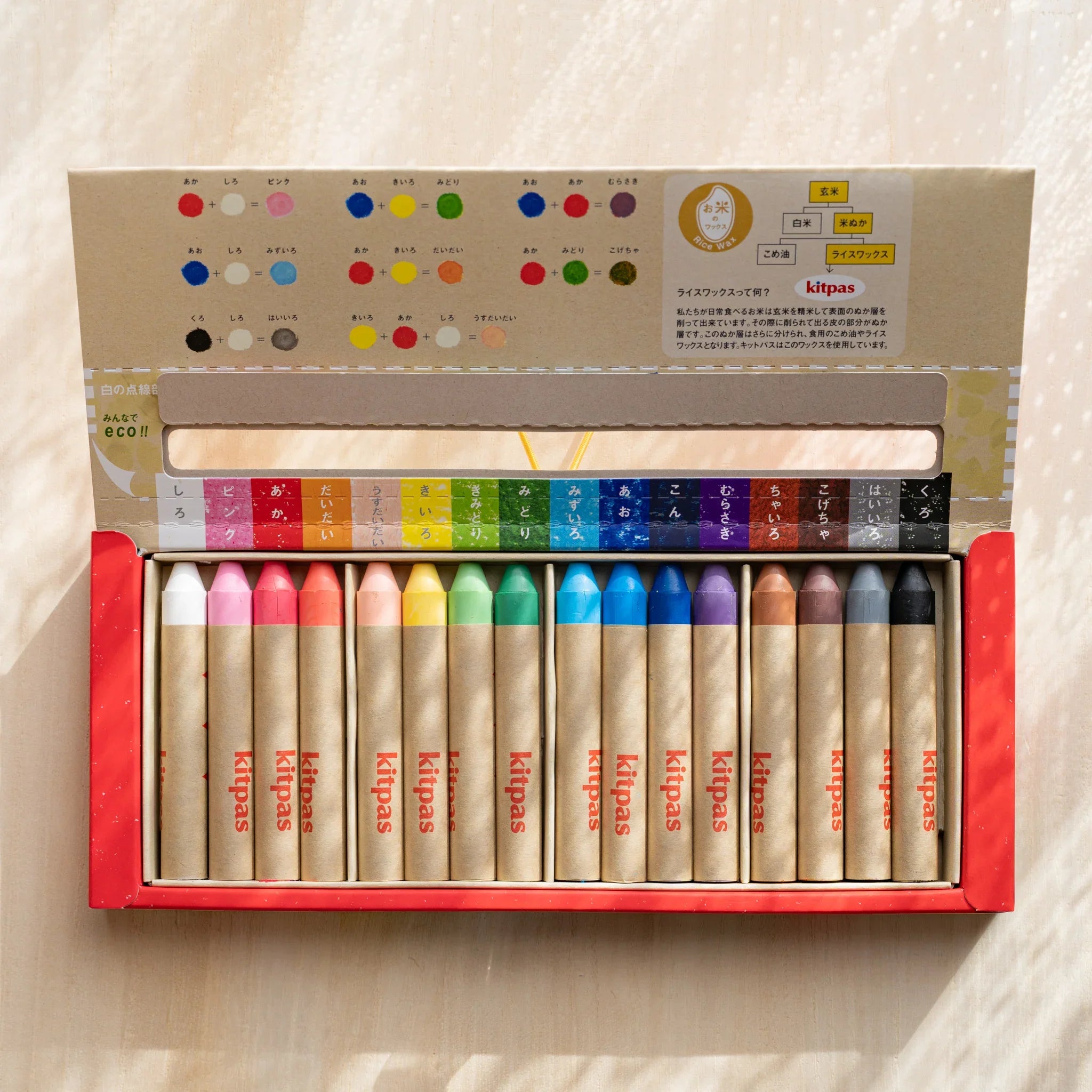 Kitpas watercolor crayons shown with water droplets and wet paper demonstrating the activation process
