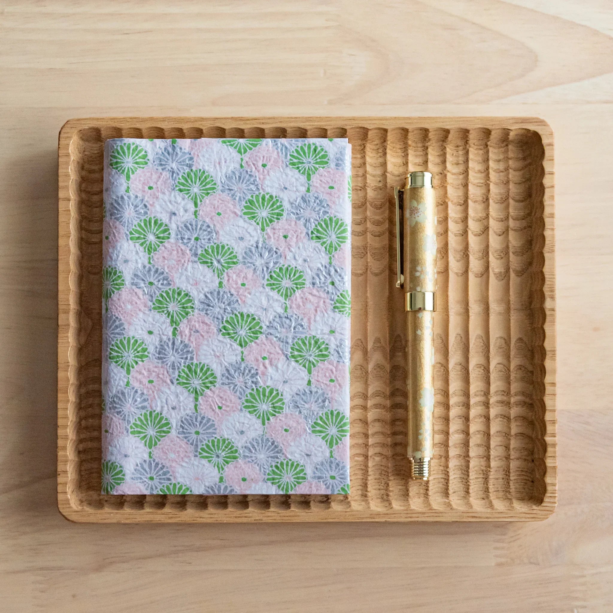 Lavender Mist Pastel Chrysanthemum Hand-Dyed Yuzen Washi Book Cover (A6), detailed close-up of craftsmanship