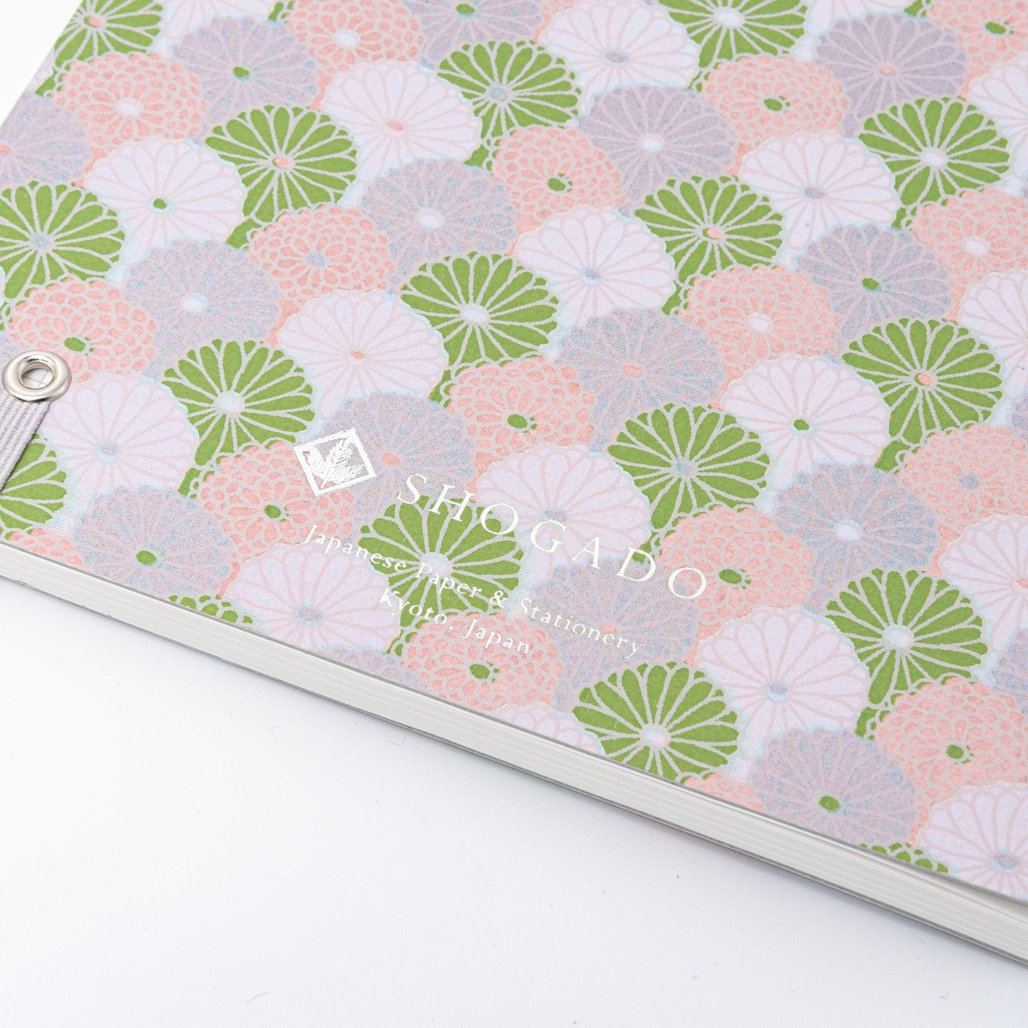 Lavender chrysanthemum hand-dyed Yuzen washi A5 spiral notebook with soft pastel with traditional Japanese craftsmanship