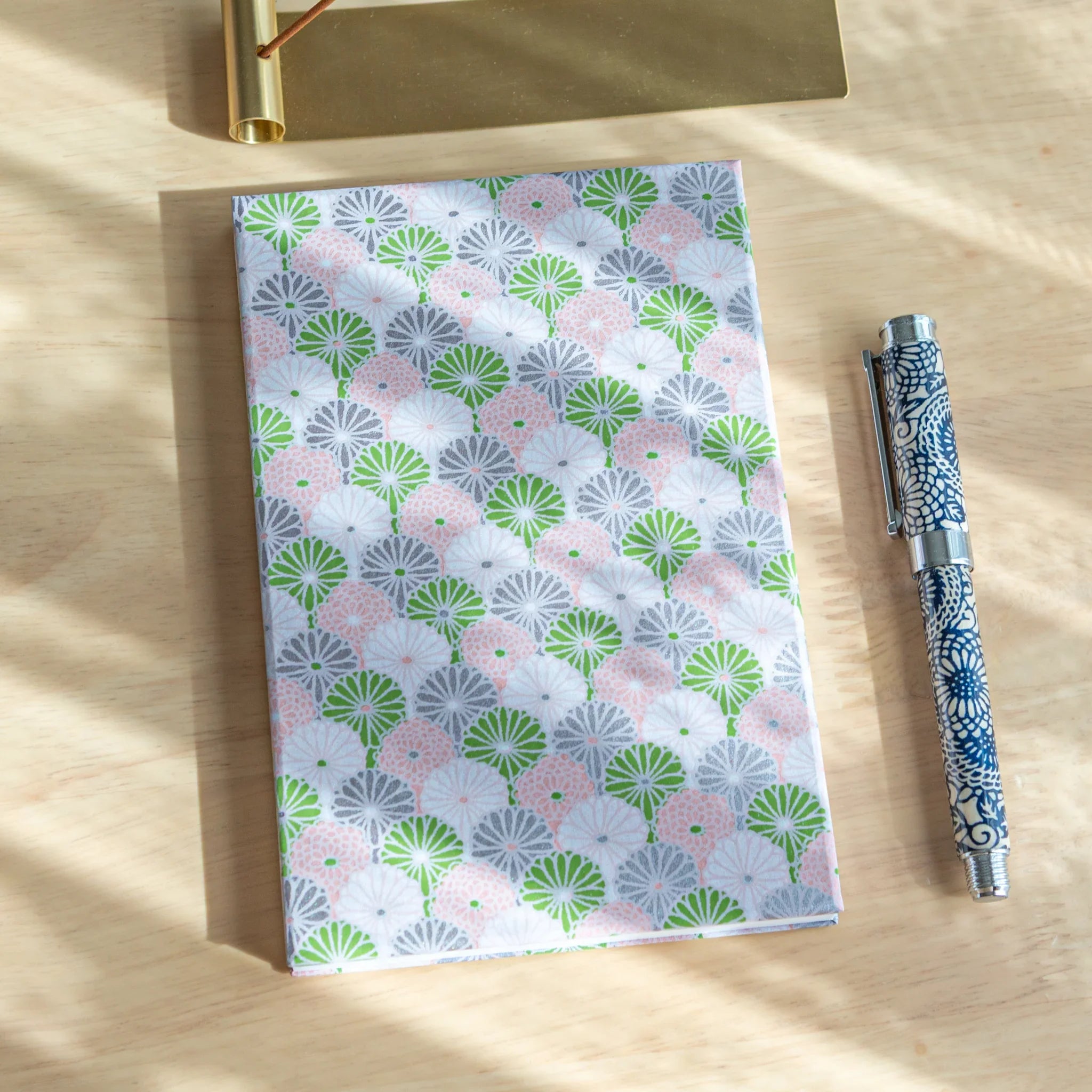 Lavender Mist Pastel Chrysanthemum Washi Goshuincho closed cover showing soft lavender washi with chrysanthemum design