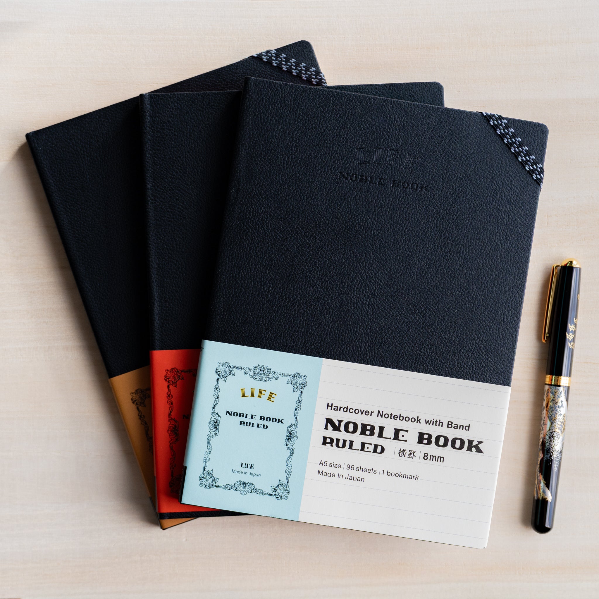 Life Noble notebook A5 hard cover Japanese notebook with black cover, creative journaling paper for desk