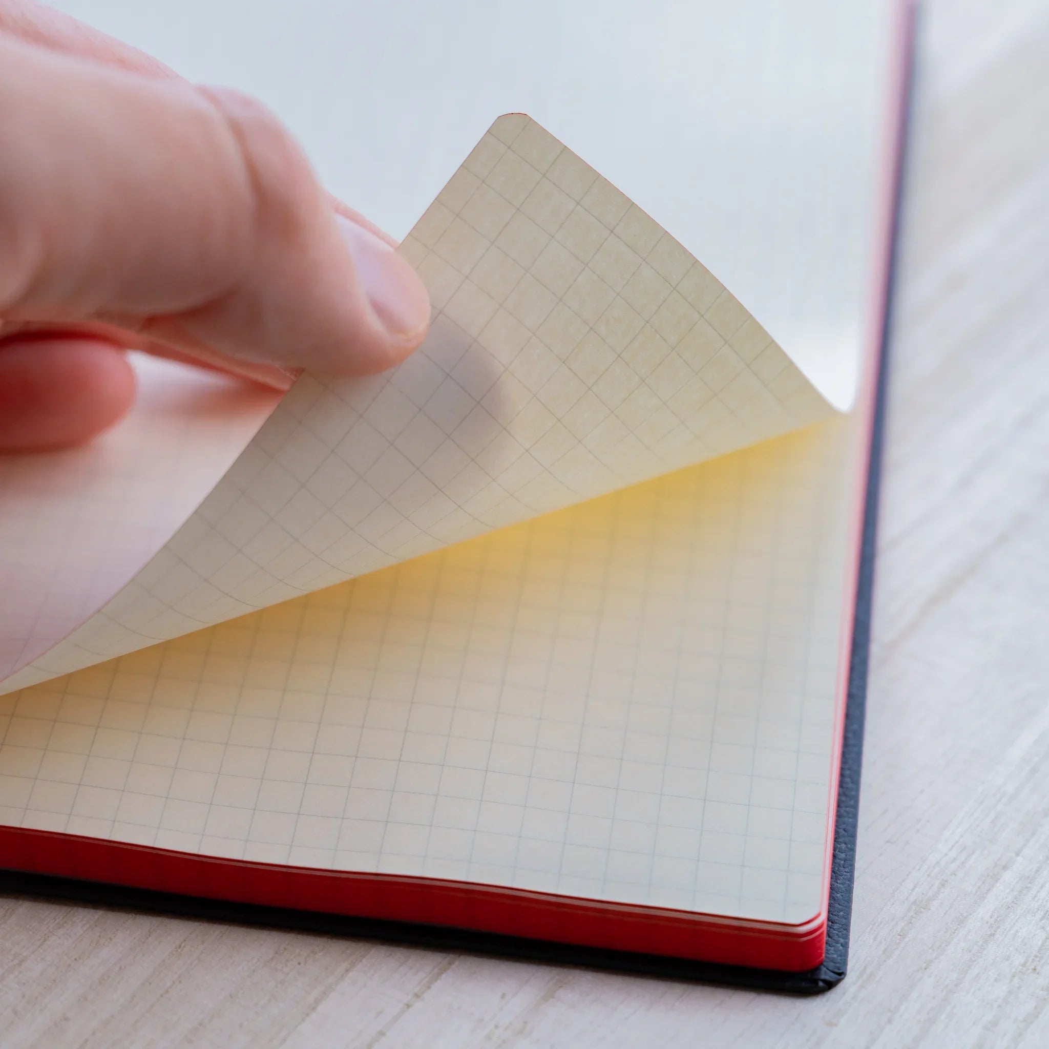 Life Noble A5 planning notebook featuring materials, angled view showing highlighting closure mechanism