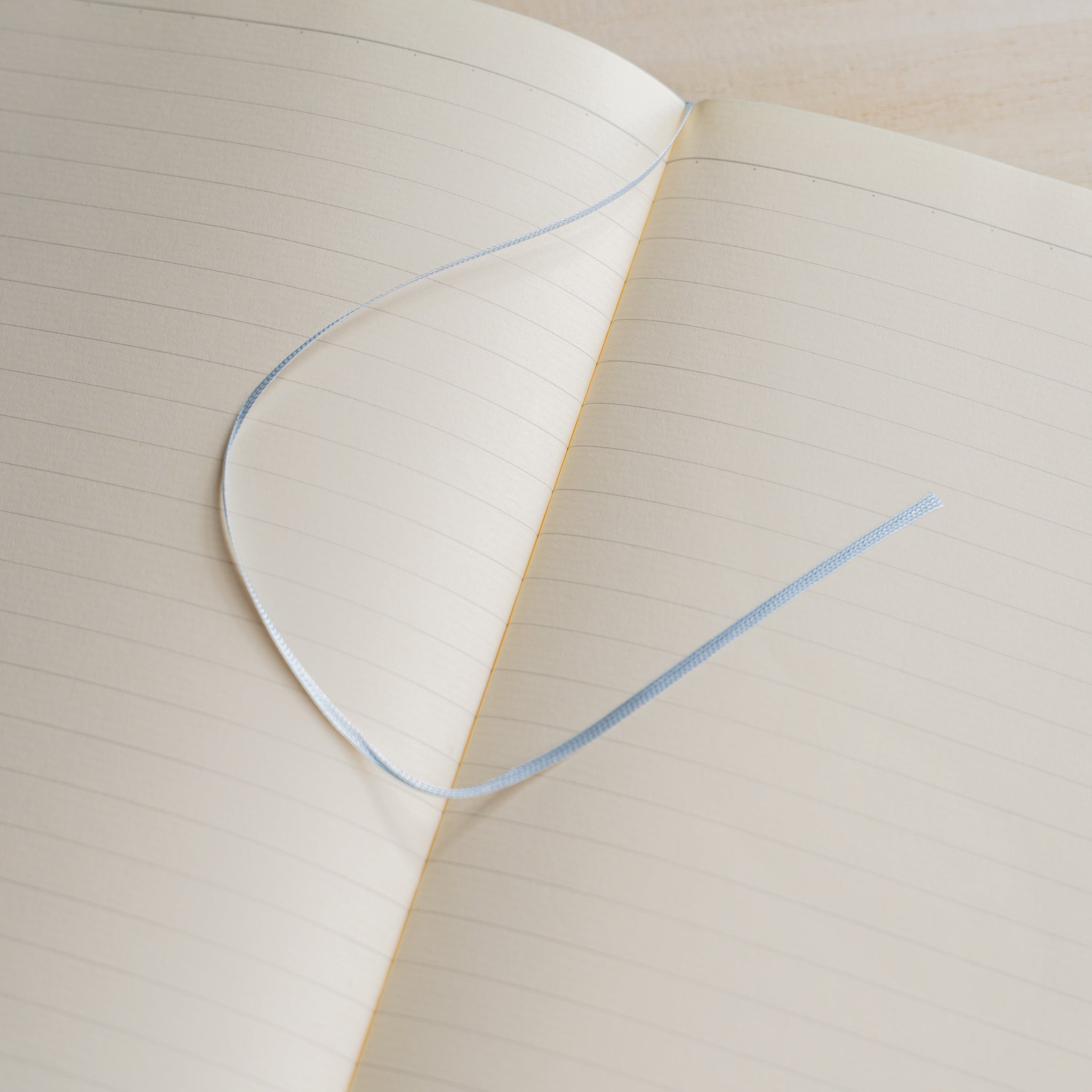 Life Noble hard cover notebook A5 opened flat with lined cream L Writing Paper and ribbon bookmark, fountain pen friendly