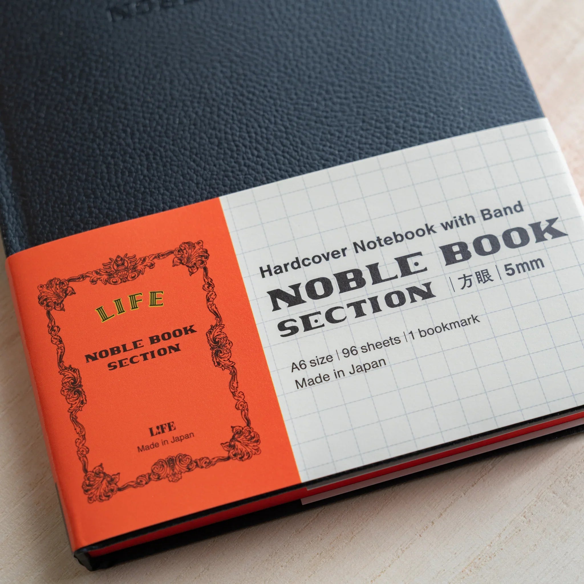 Life Noble A6 notebook featuring quality materials, detailed view highlighting closure mechanism, Japan