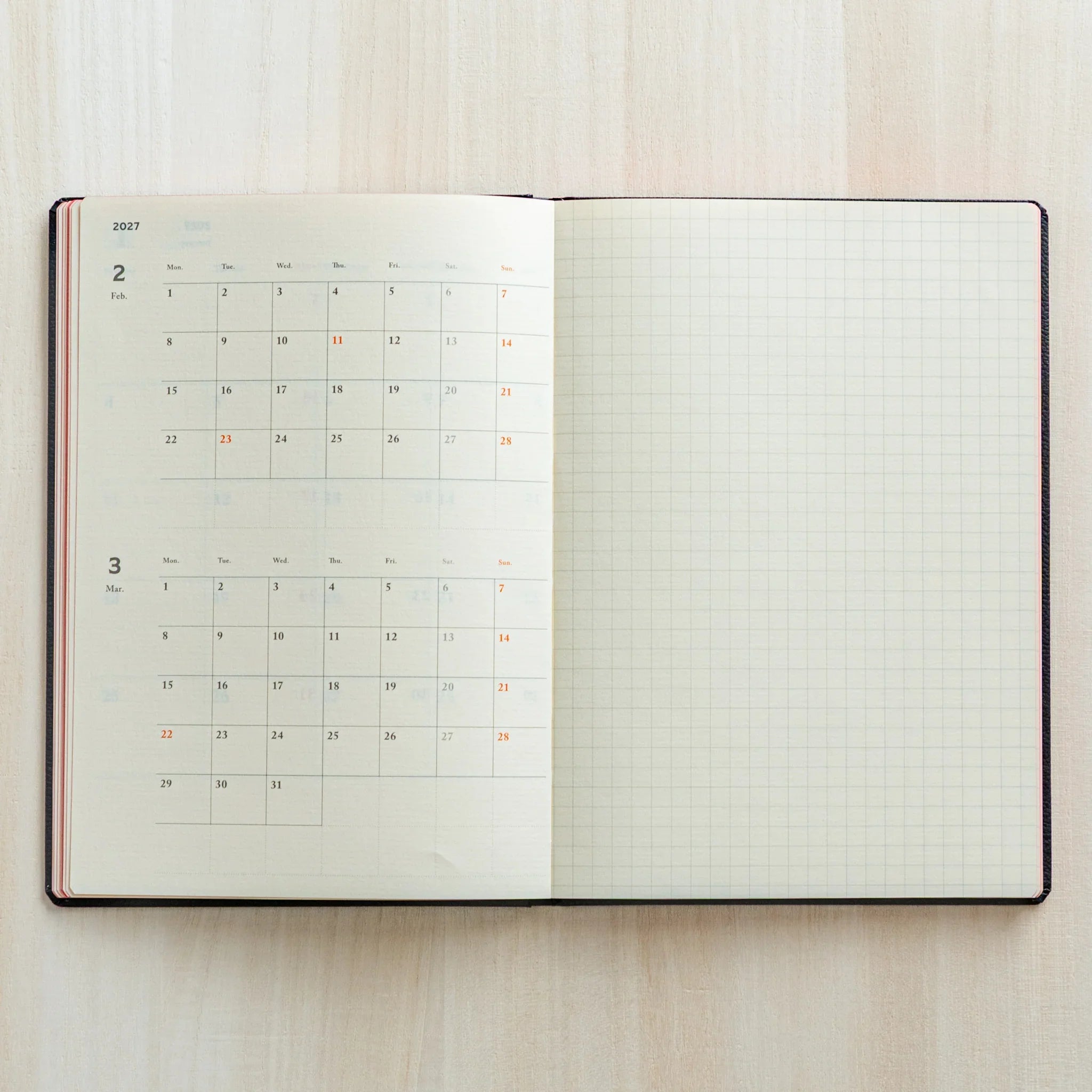 Life Noble Planner 2026 Japanese Planner open to monthly page and grid note section.