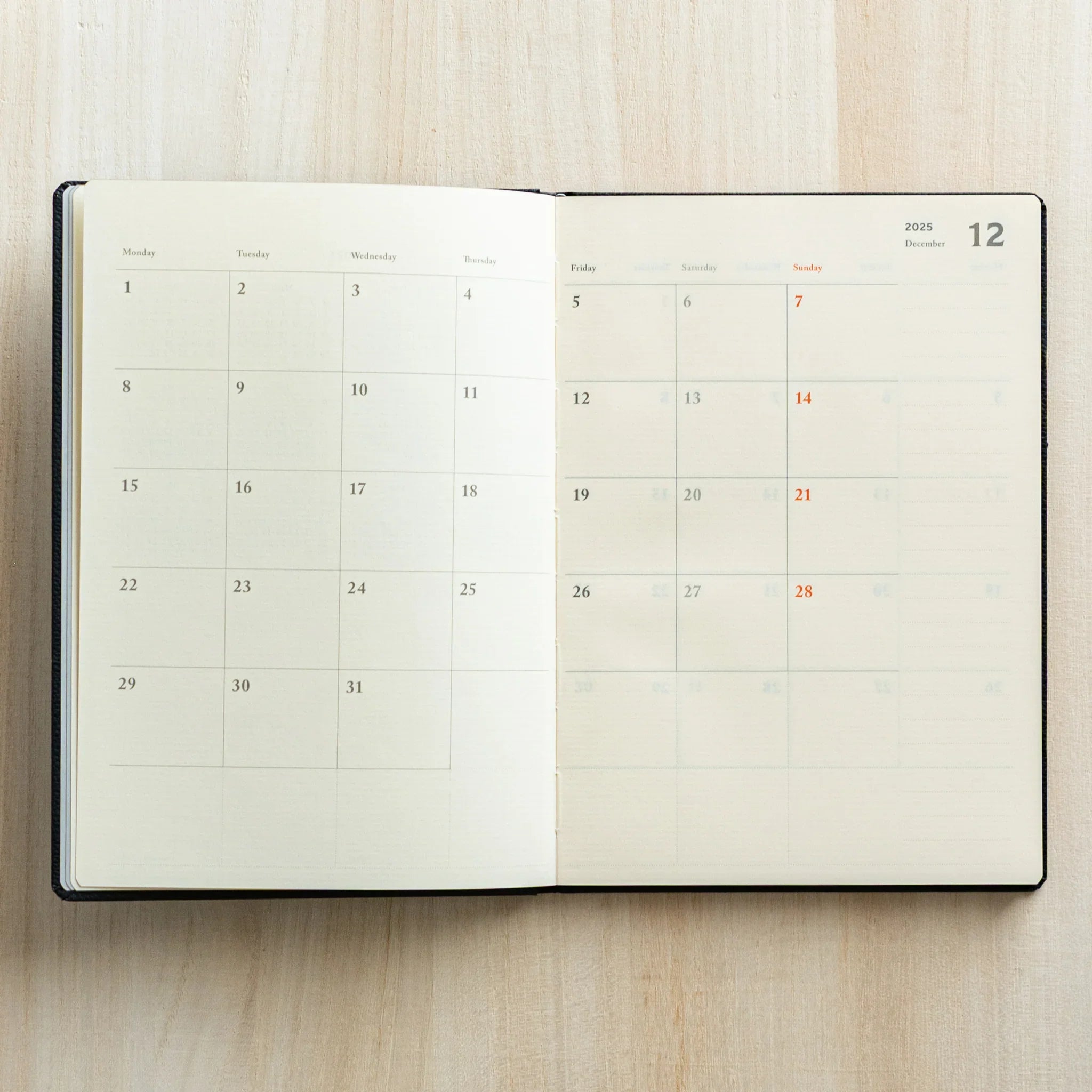 Monthly calendar spread for December 2025 inside the LIFE Noble Planner 2026 Japanese Planner.