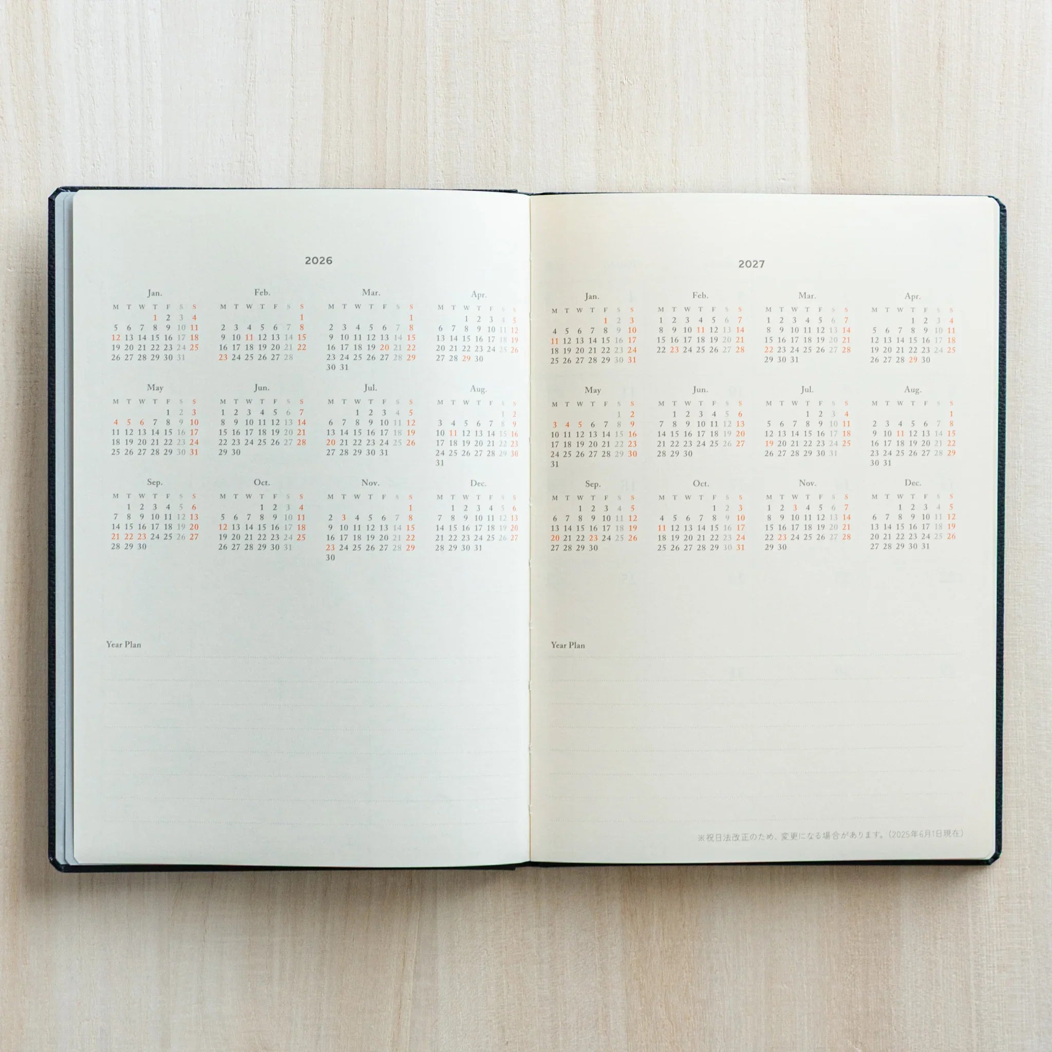 Annual 2026–2027 calendar layout inside the LIFE Noble Planner 2026, Japanese Planner.
