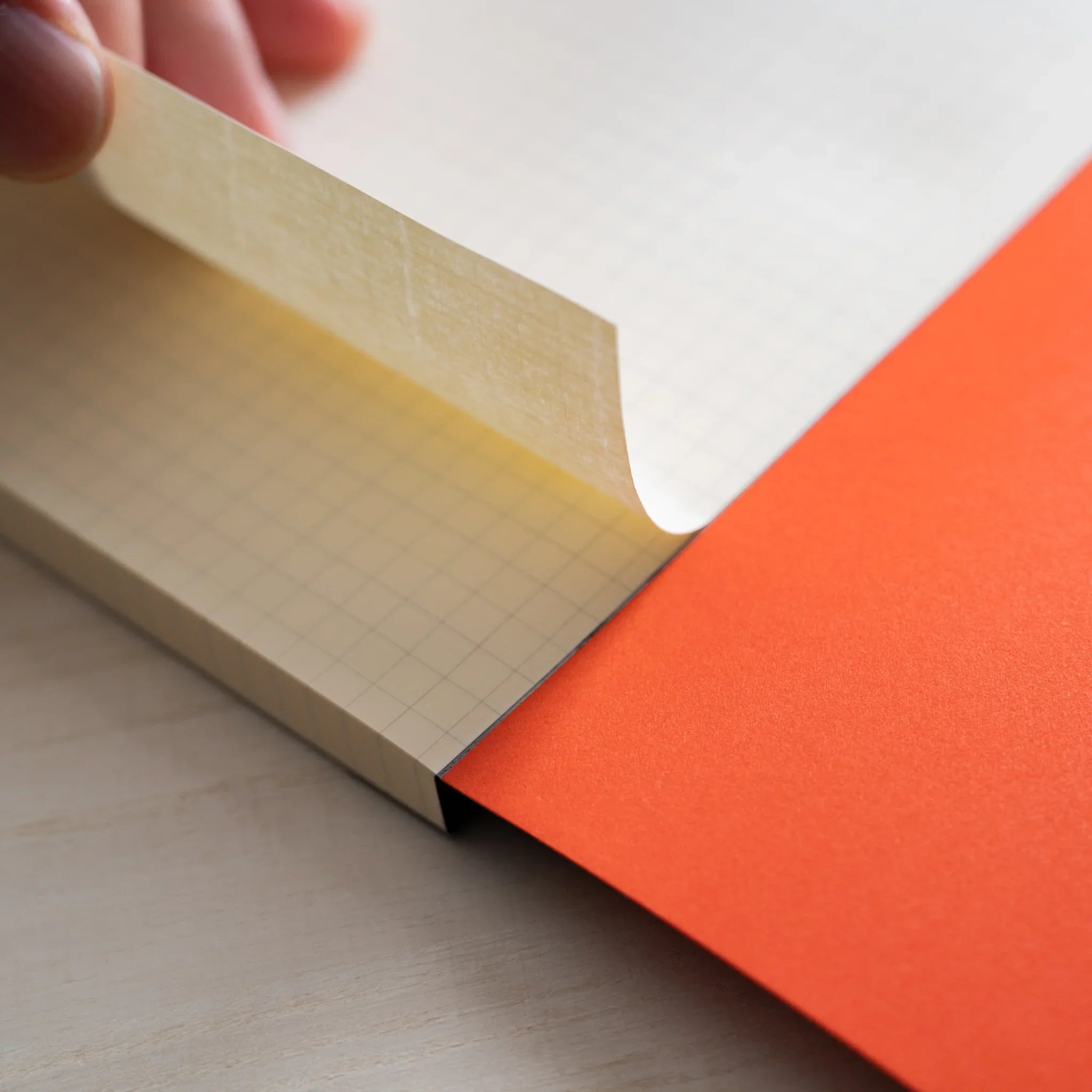 Life Noble A5 memo pad, overhead display stylized cover highlighting paper quality