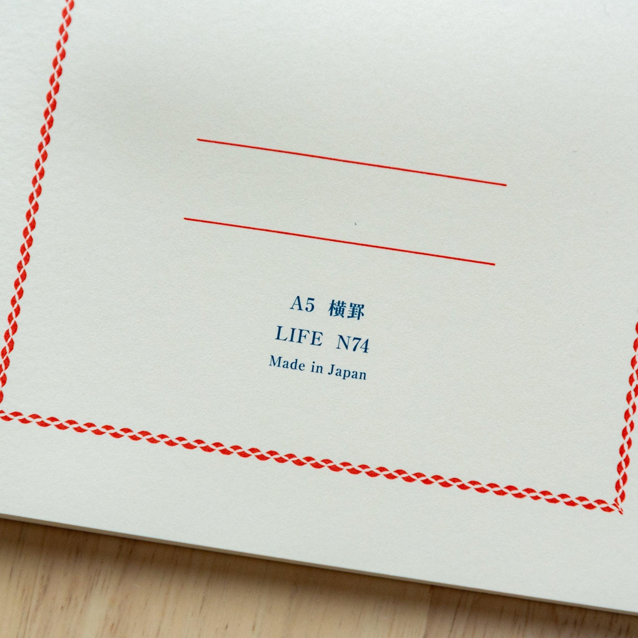 LIFE Vermilion traditional notebook bold red with quality binding and writing paper with traditional Japanese craftsmanship