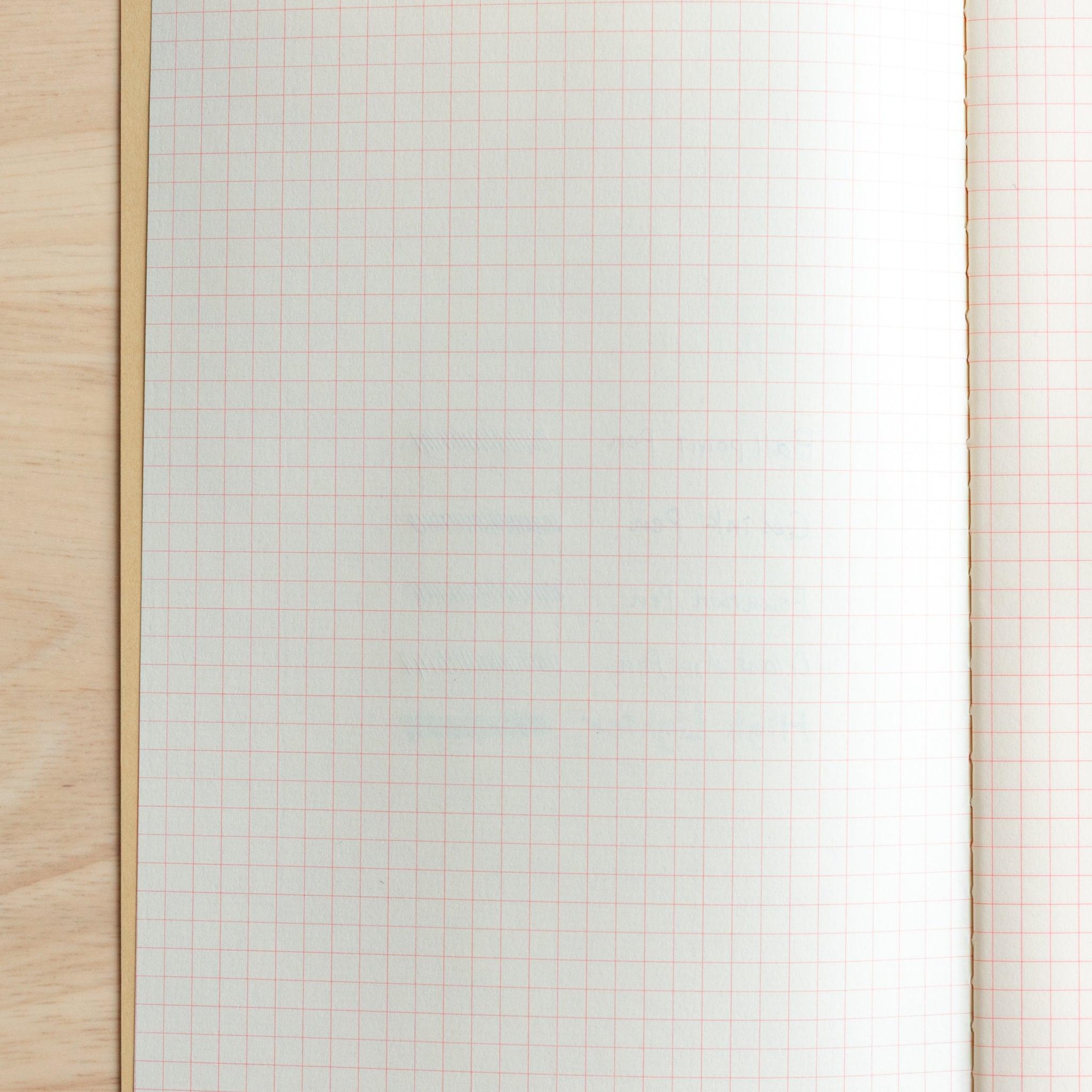 The next notebook page shows slight ink ghosting from the previous writing, with faint lines and text visible through the paper.