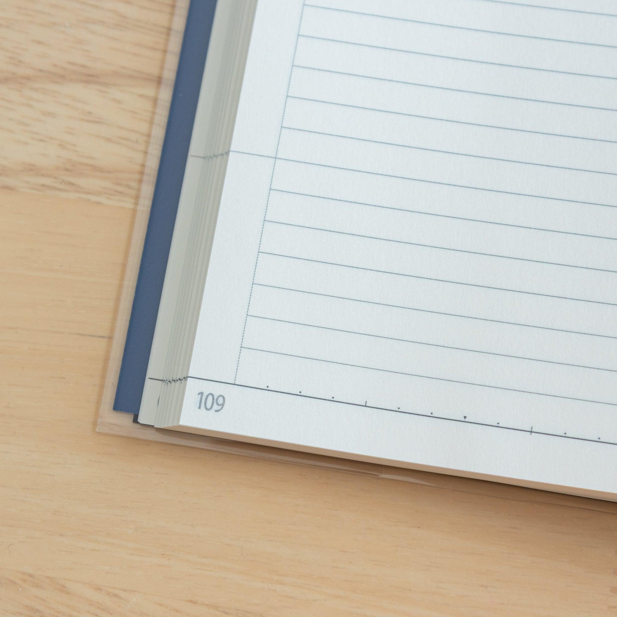 Close-up of the bottom corner of a Japanese "Logical Search" notebook page, showing the page number and subtle guide markings.