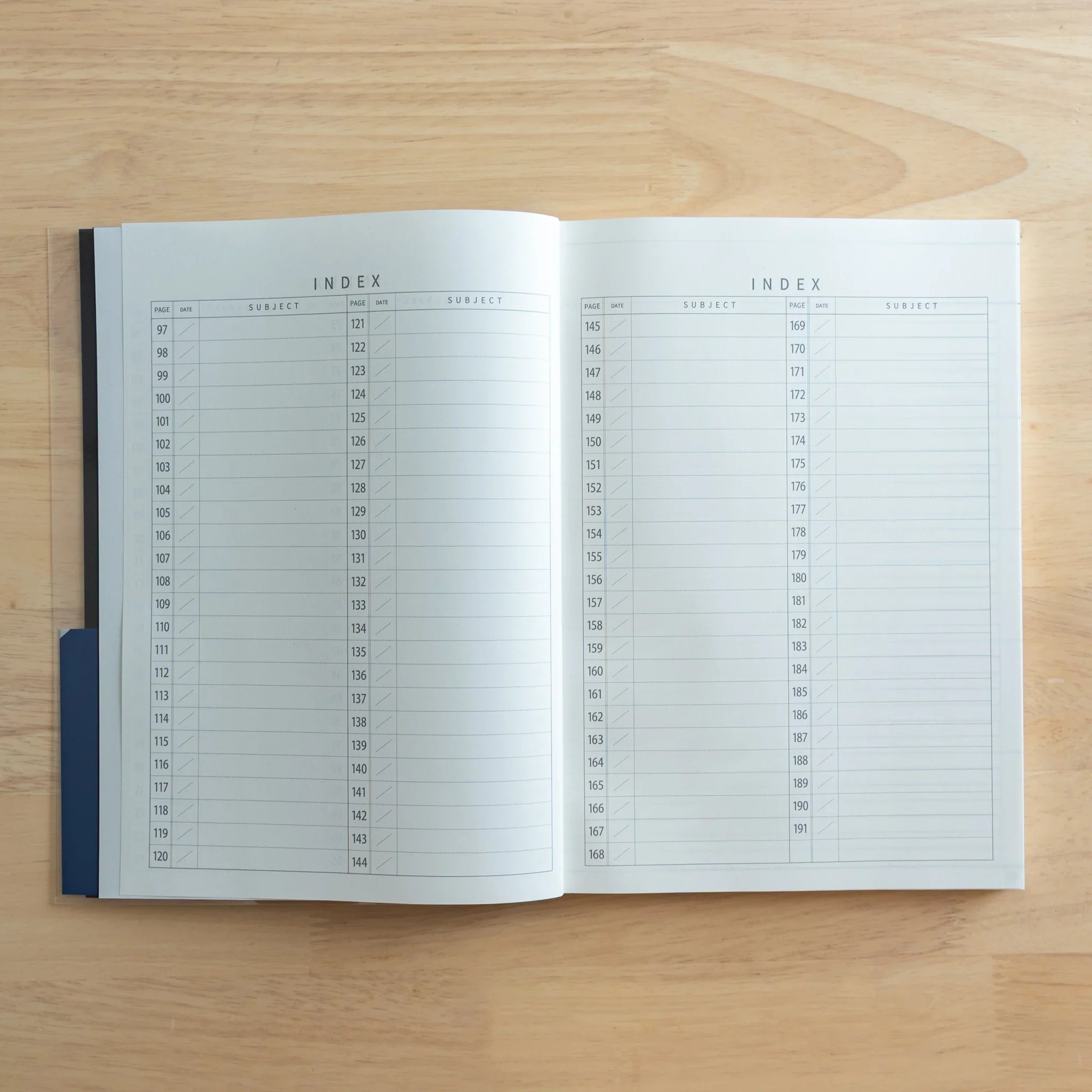 Logical Search Notebook index pages showing continued numbered entries with subject reference columns