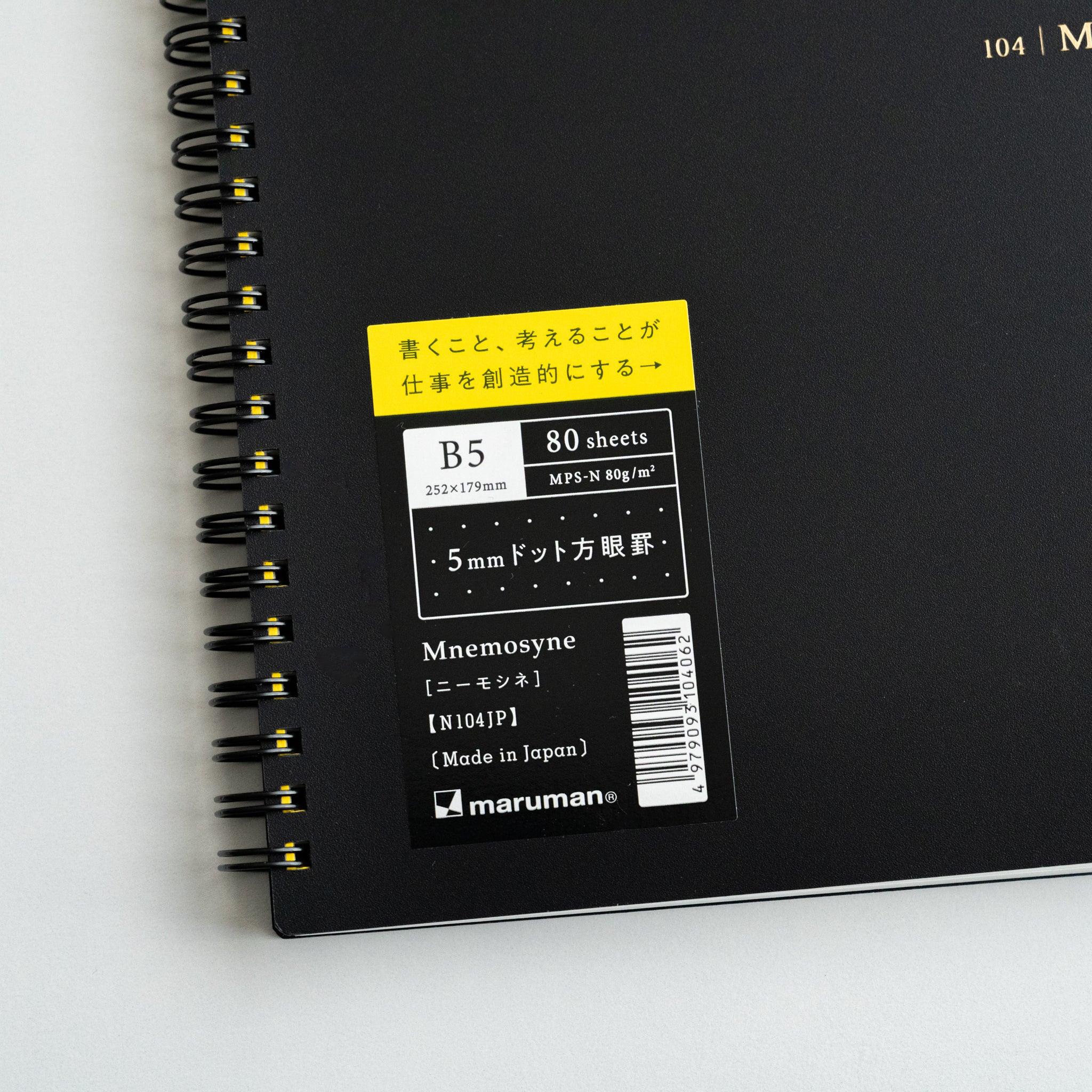 Maruman Mnemosyne notebook, interior double-page with grid visible, Japanese Maruman Mnemosyne A5 5mm dot grid notebook with