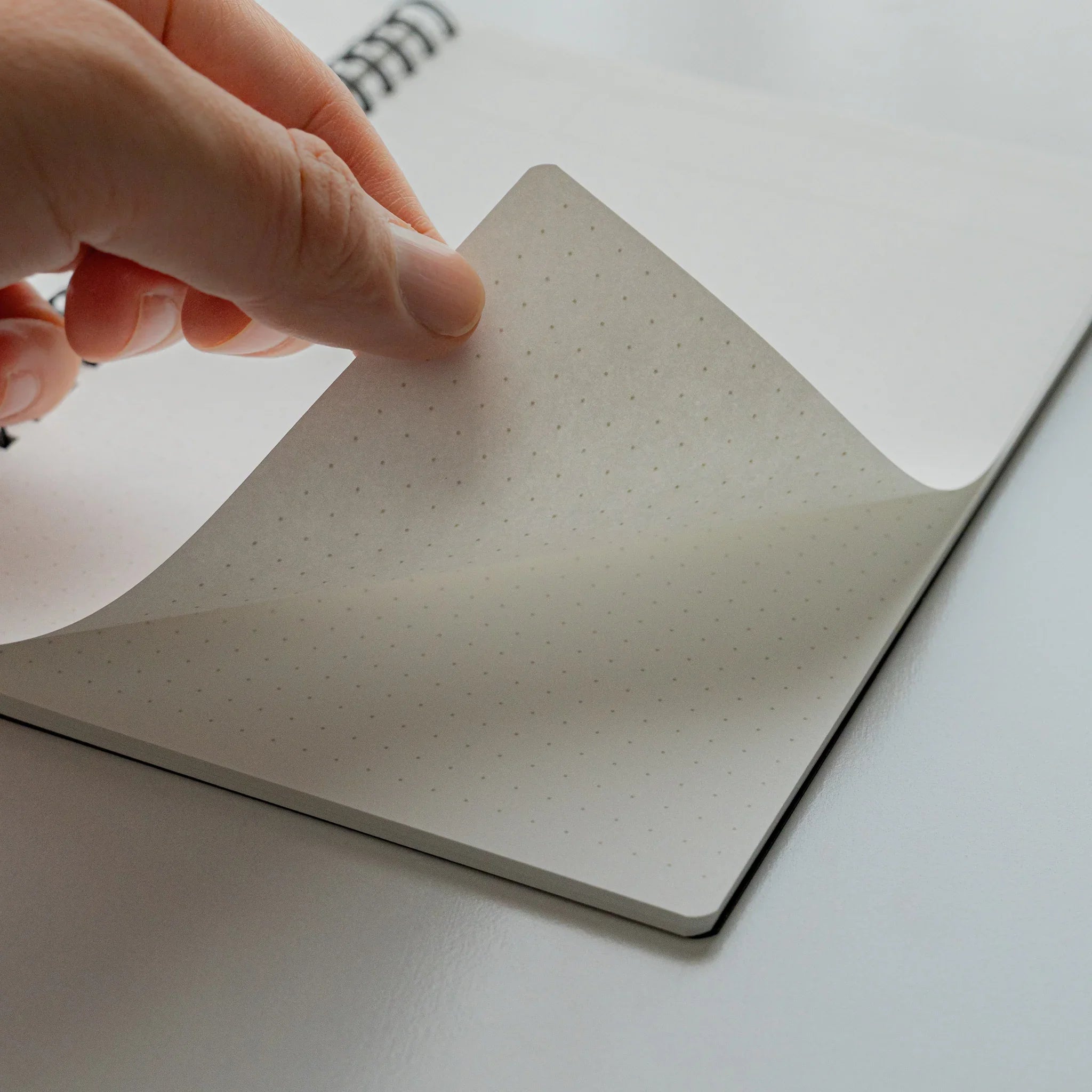 Maruman Mnemosyne notebook, angled view showing open pages with dots, A5 5mm dot grid Mnemosyne notebook by Maruman for