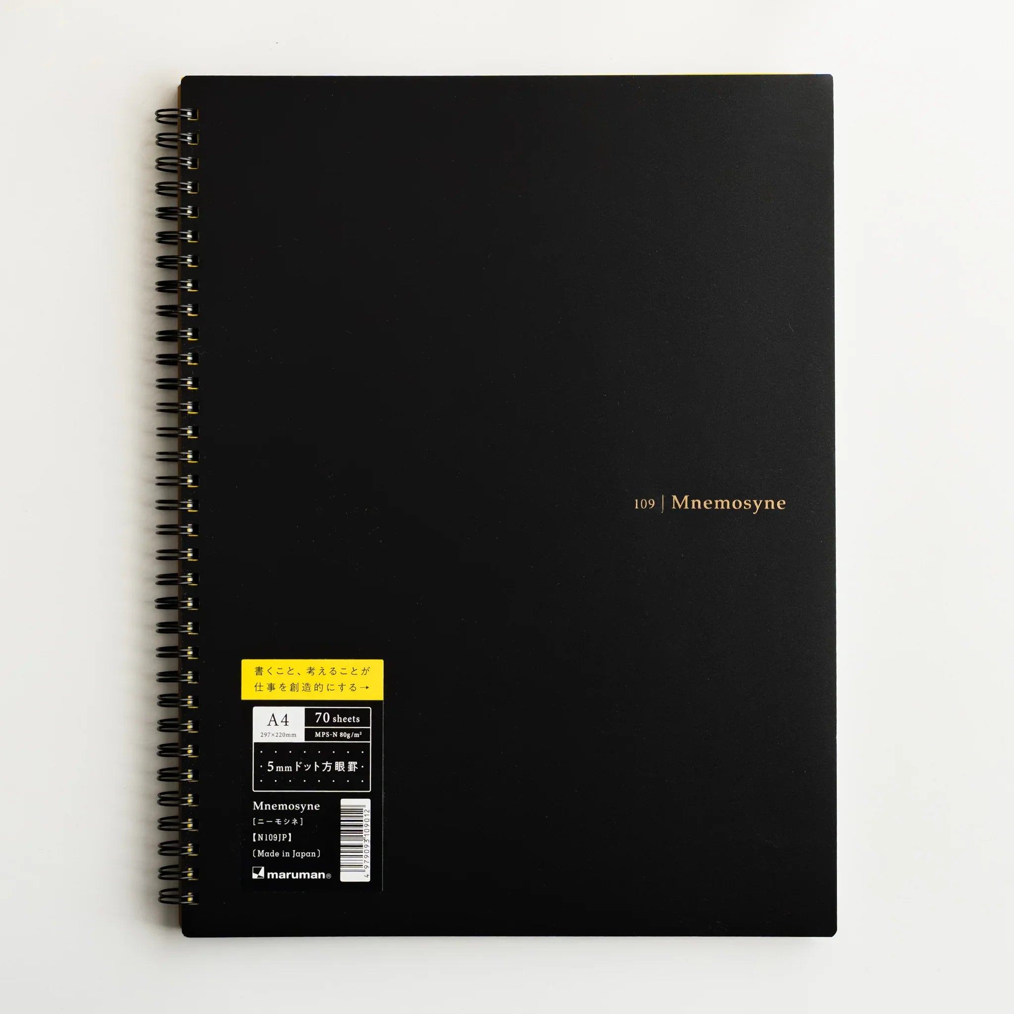 Maruman Mnemosyne notebook, open pages showing dot spacing clarity, A5 5mm dot grid Mnemosyne notebook by Maruman for